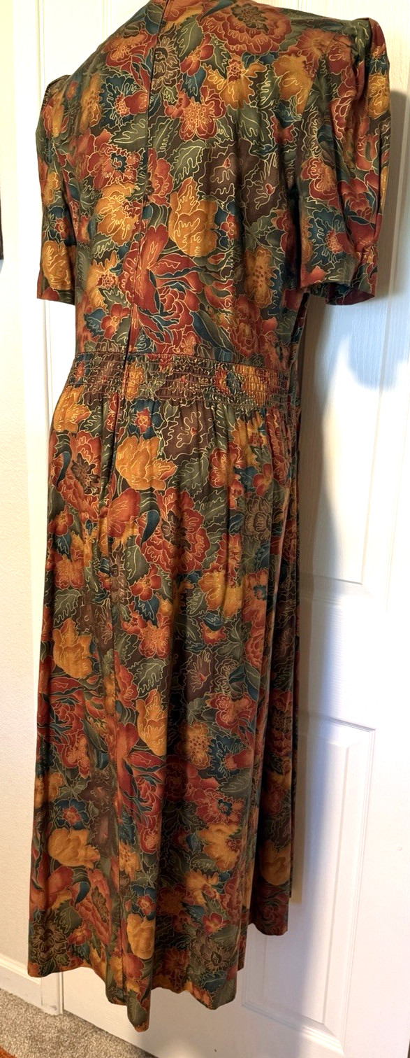 VTG 80’s MISS DORBY AUTUMN FLORAL COTTON BLEND RETRO DRESS SZ 12 (M-L)