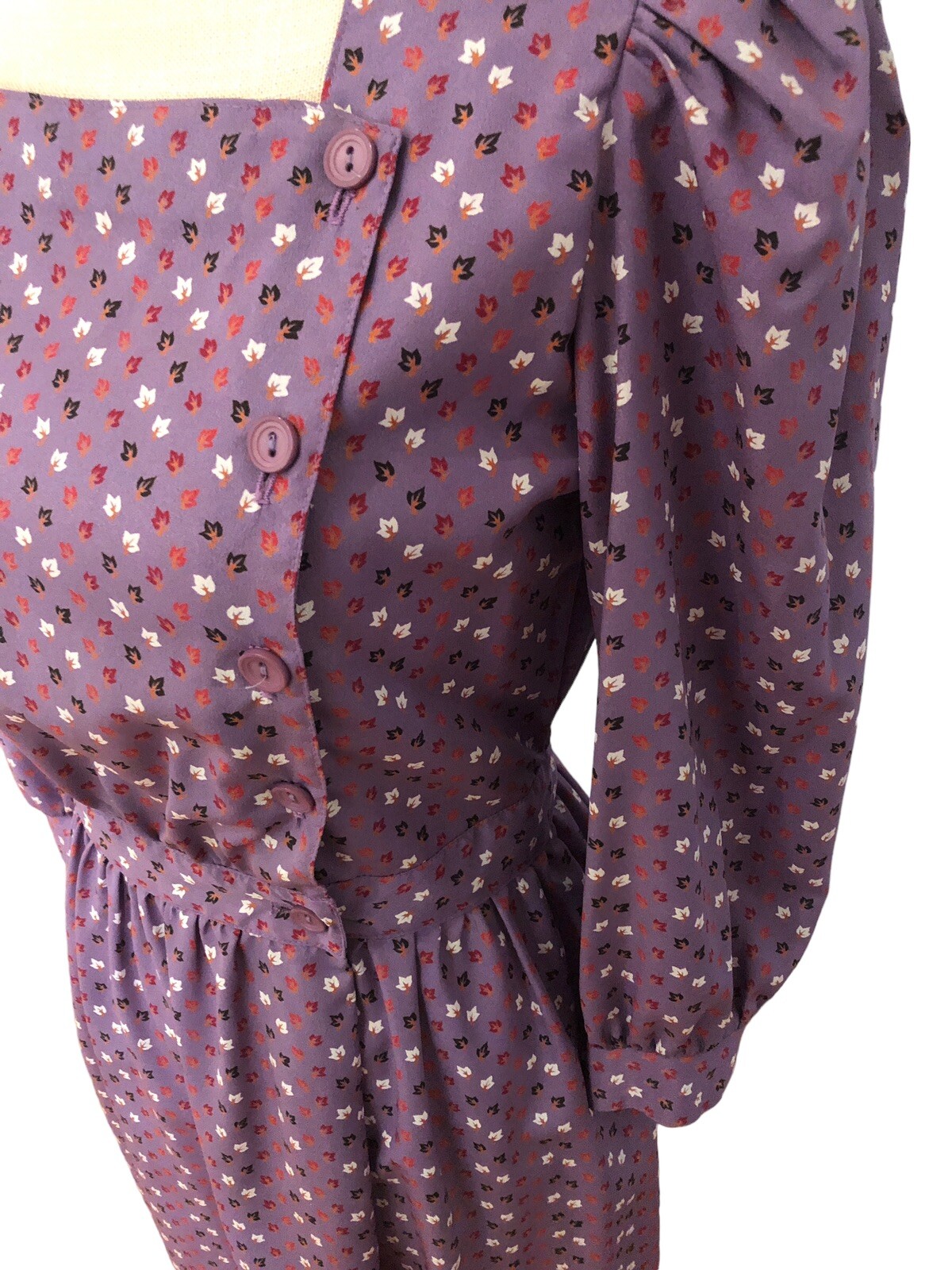 Vintage Murray Meisner Dress Plum Purple Fall Leaf Leaves Design XS Union Made