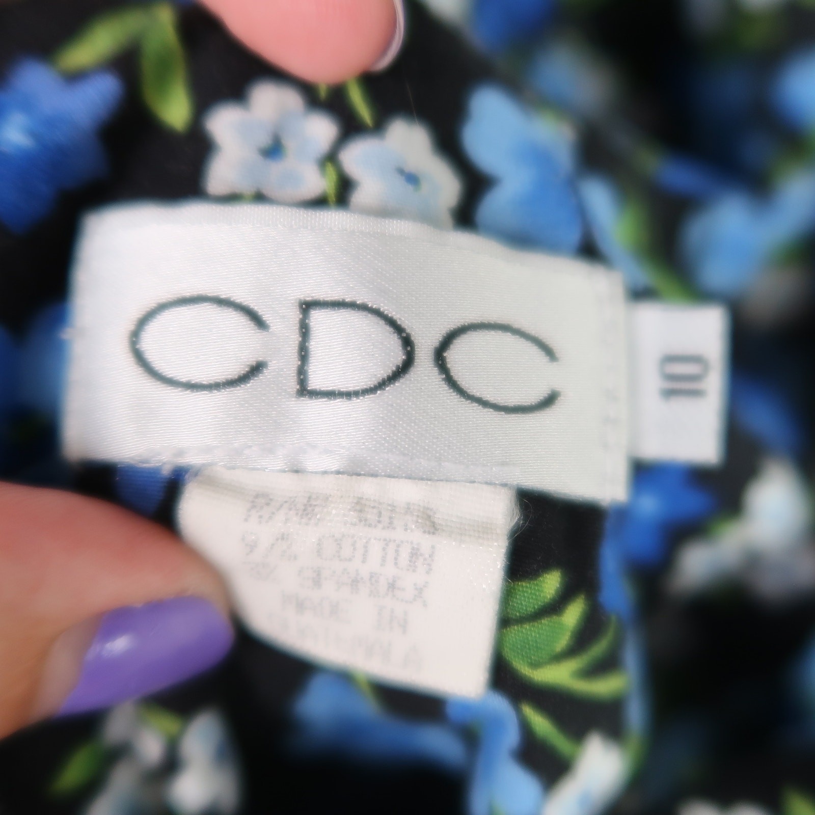 Vintage 90s CDC black and blue floral print mini dress 10