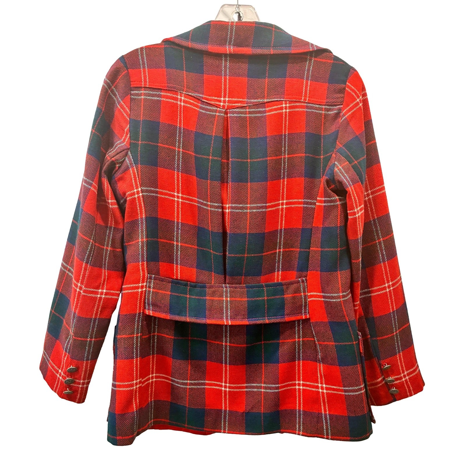 VTG 70s Red Tartan Plaid Blazer Riding Jacket Wool Blend Small