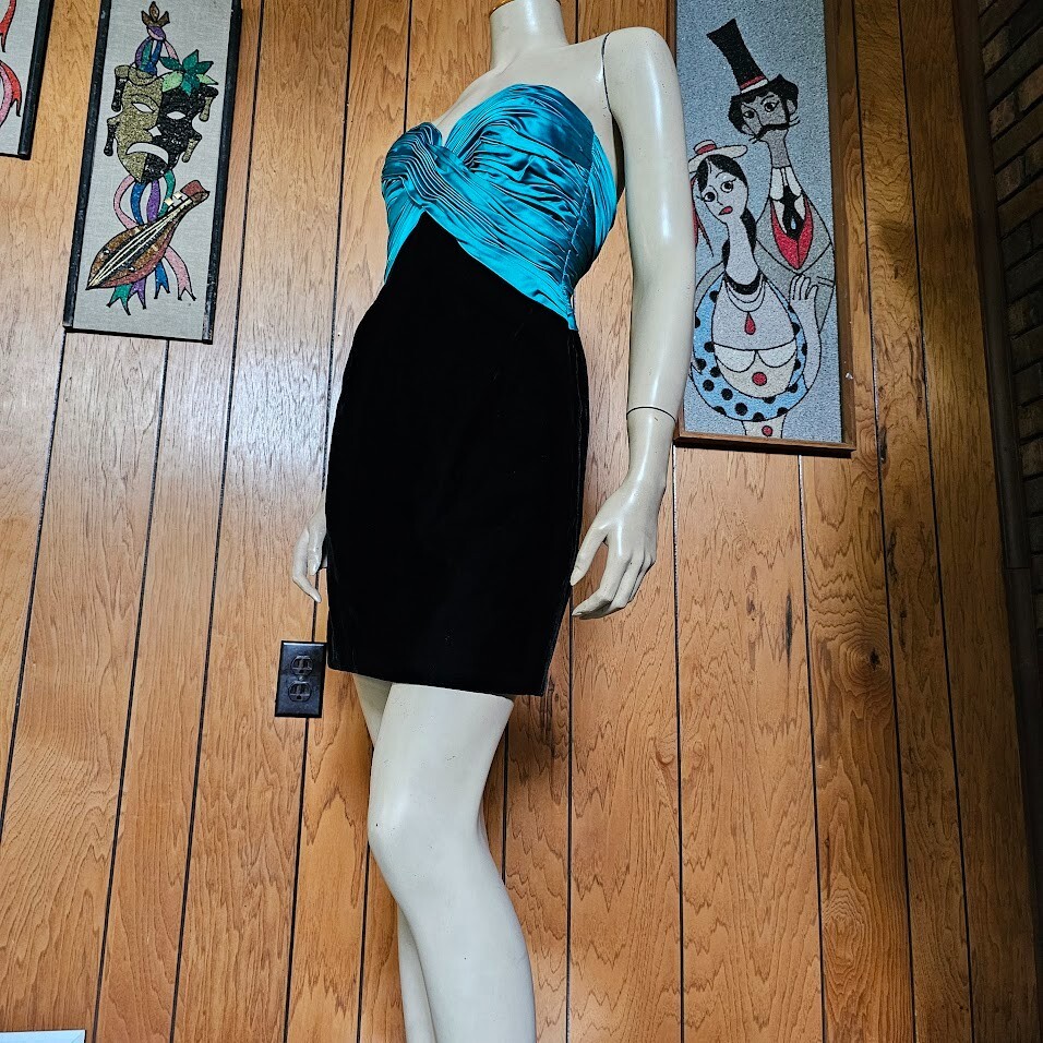 Vintage Vicky Tiel Paris Couture Strapless Corset Mini Velvet Cocktail Dress XS