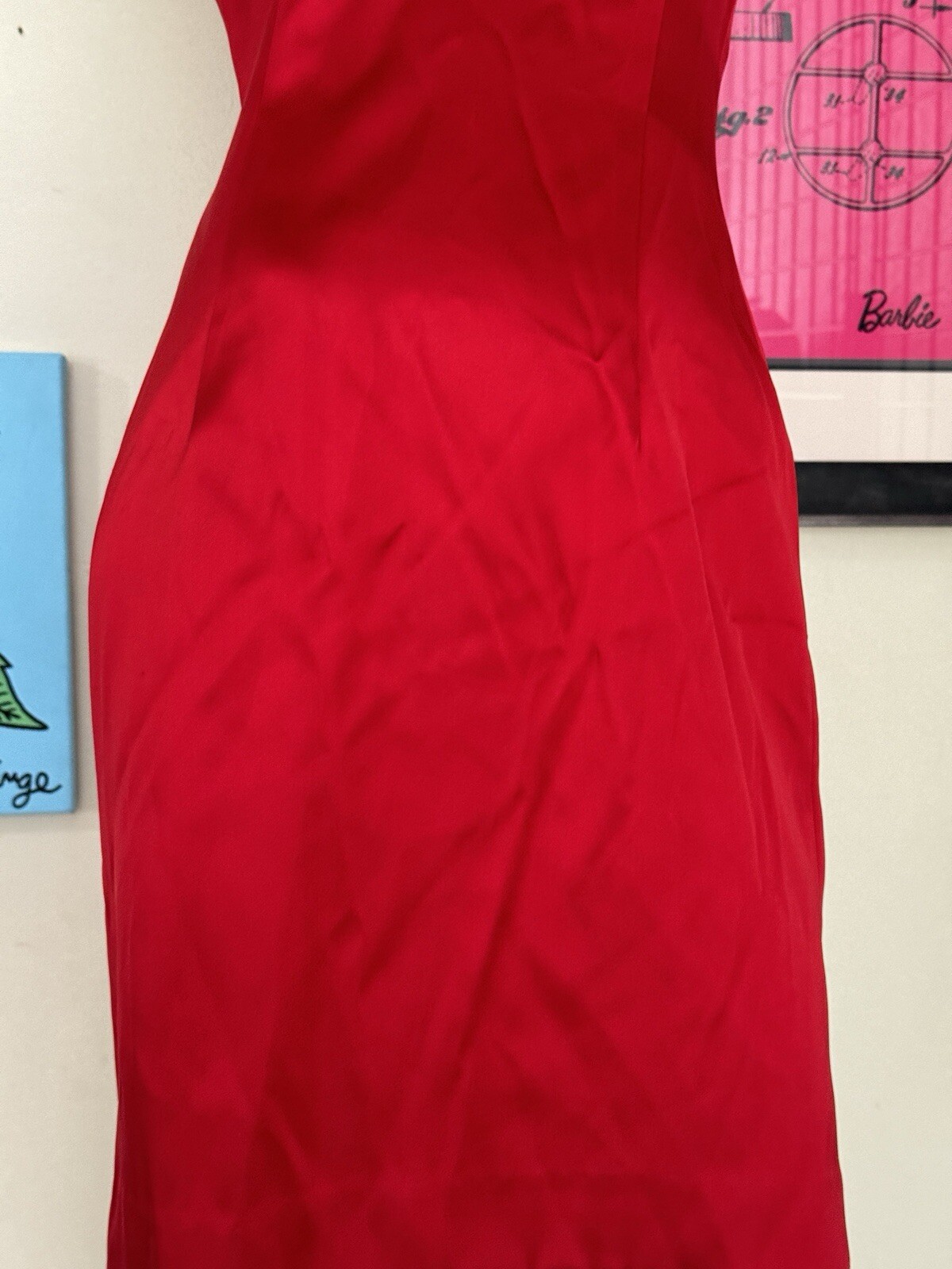 Vintage Nicole Miller 1990s-Red-Sleeveless-Evening Dress-minimalist-90s-Designer