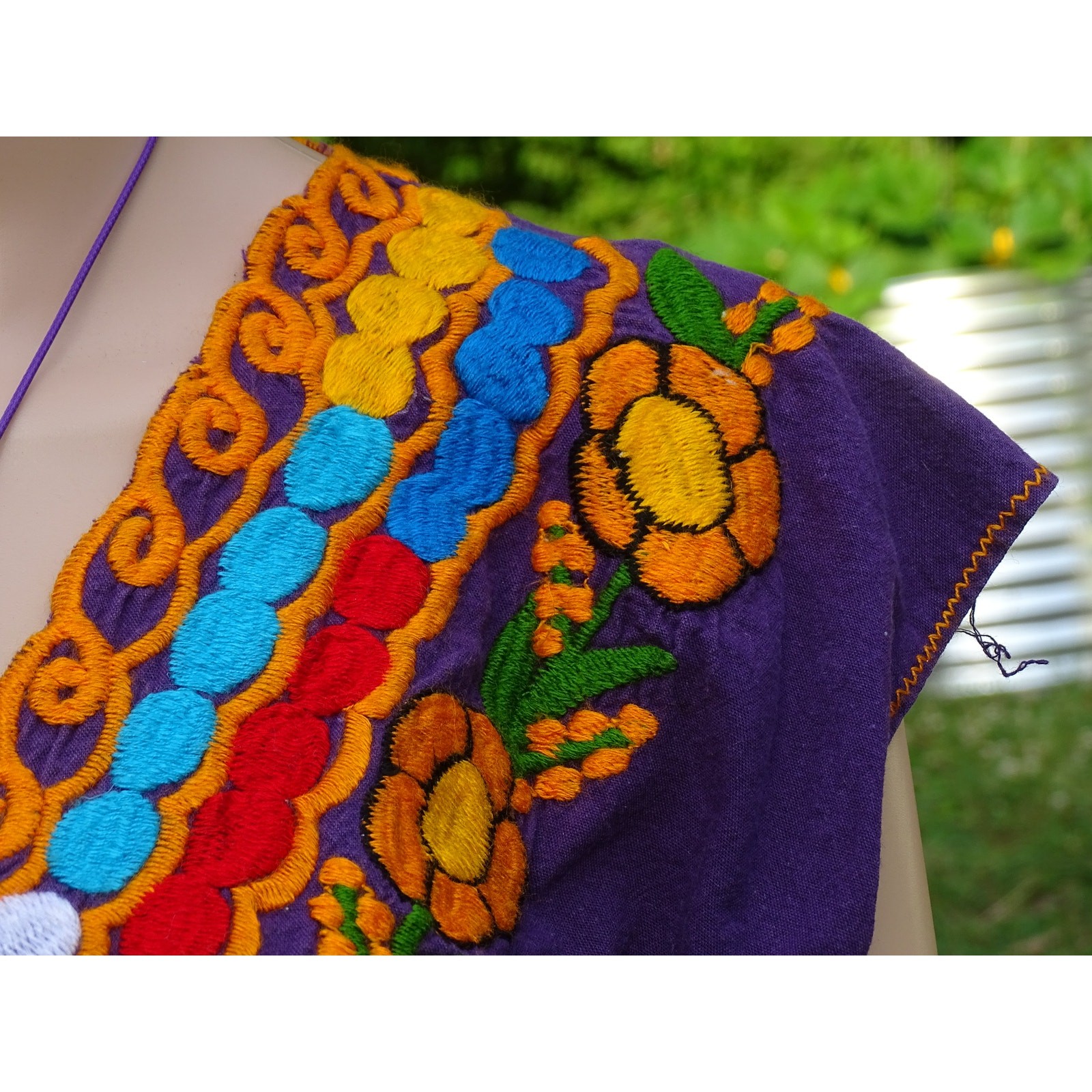 Vtg 70s Purple Floral Embroidered Blouse Boho Peasant Folk Art Top Small Medium