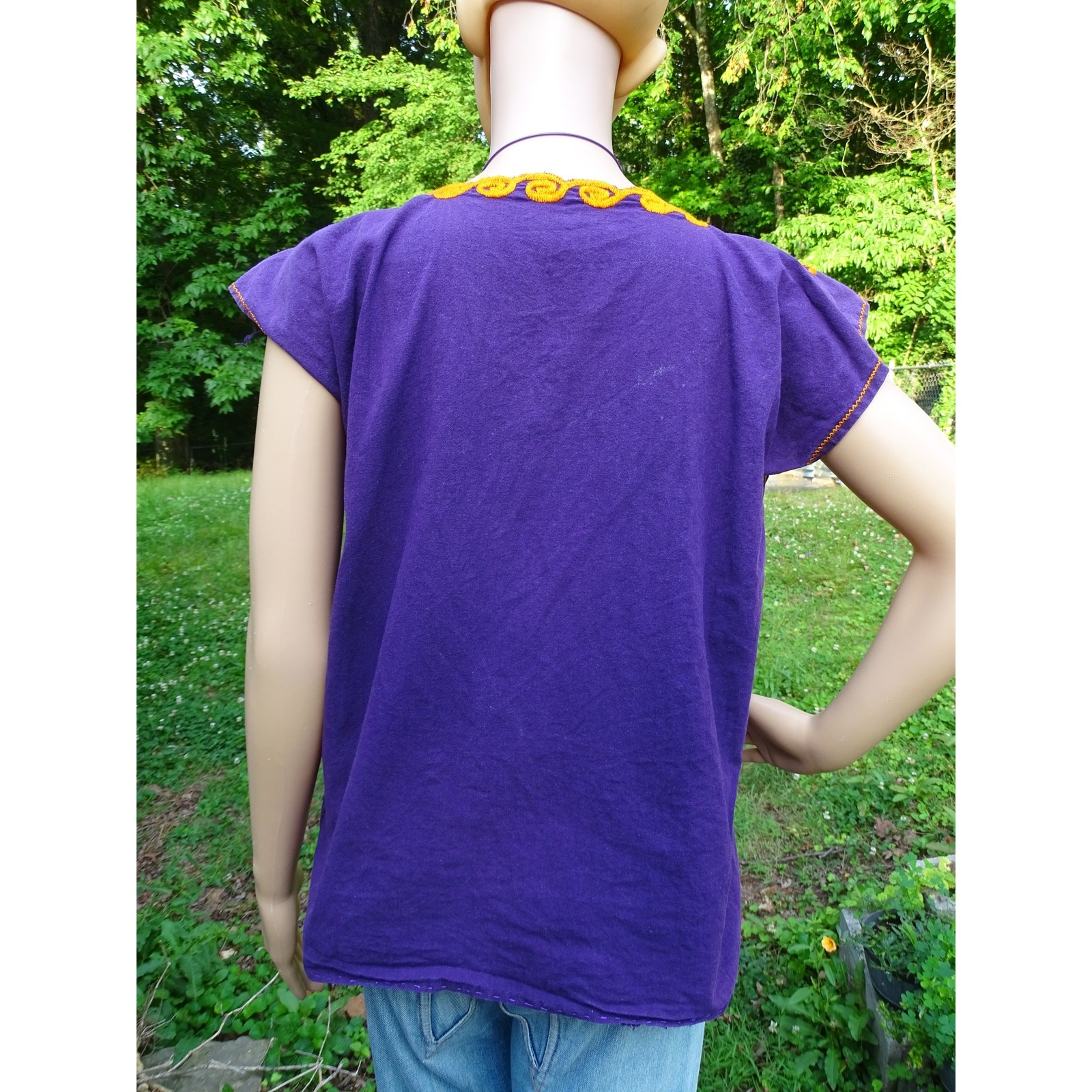 Vtg 70s Purple Floral Embroidered Blouse Boho Peasant Folk Art Top Small Medium