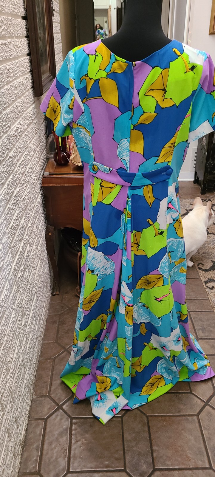 60S ANDRADE ja na WAIKIKI HAWAIIAN Maxi Dress Florals leaves M to L