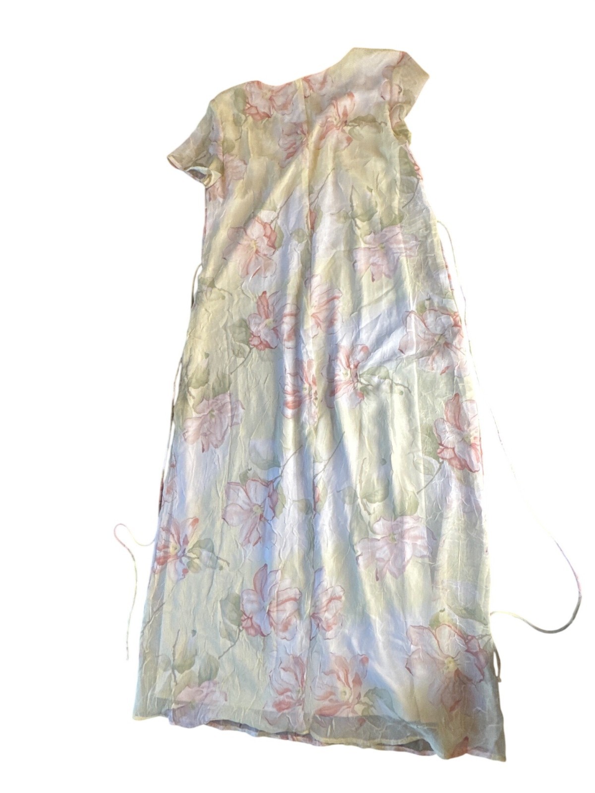 Vintage 80s Floral Midi Dress Sz 12 Cream Pink Cottagecore Romantic