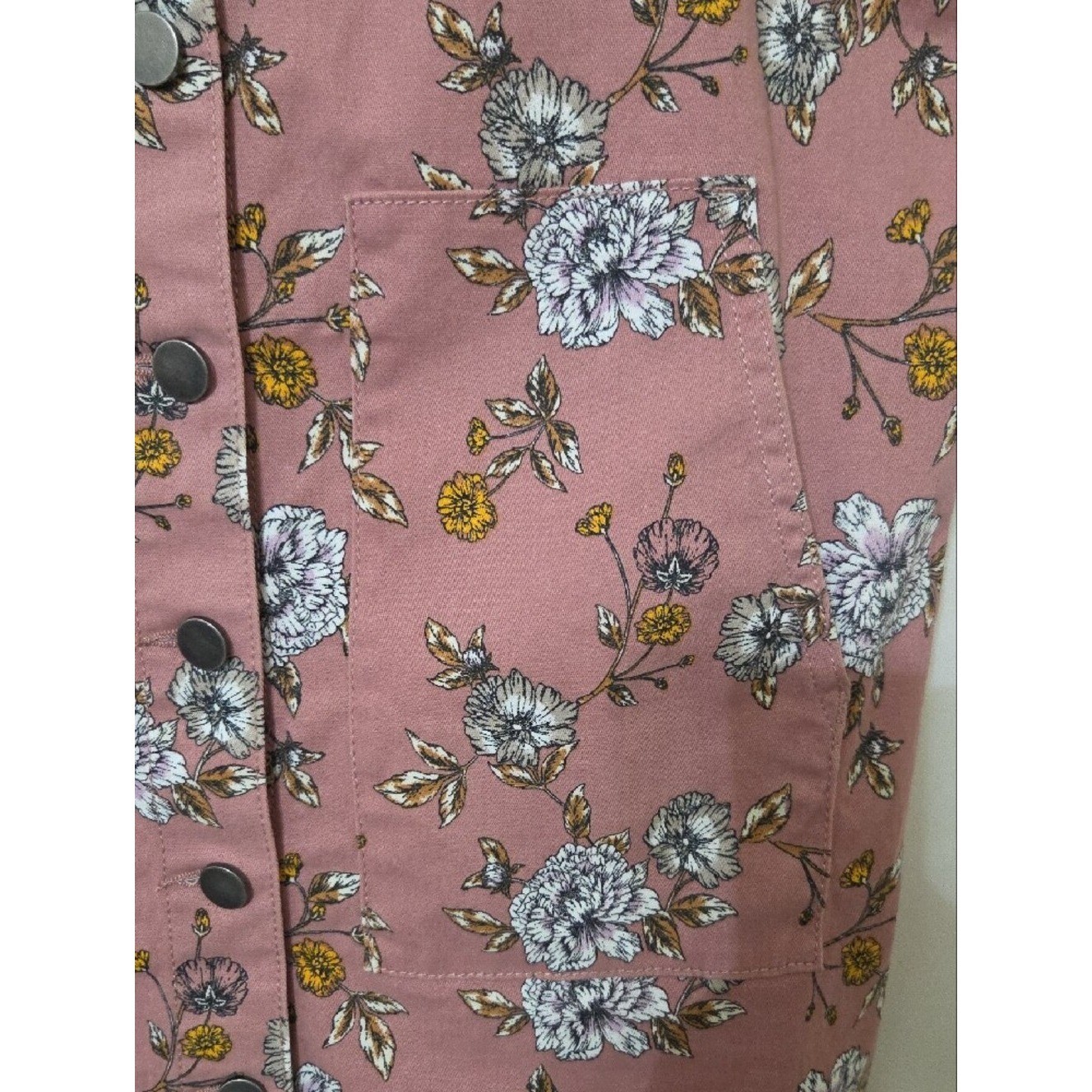 Tinseltown Mauve Floral Button Pinafore Overall Jumper Mini Dress – Size Large