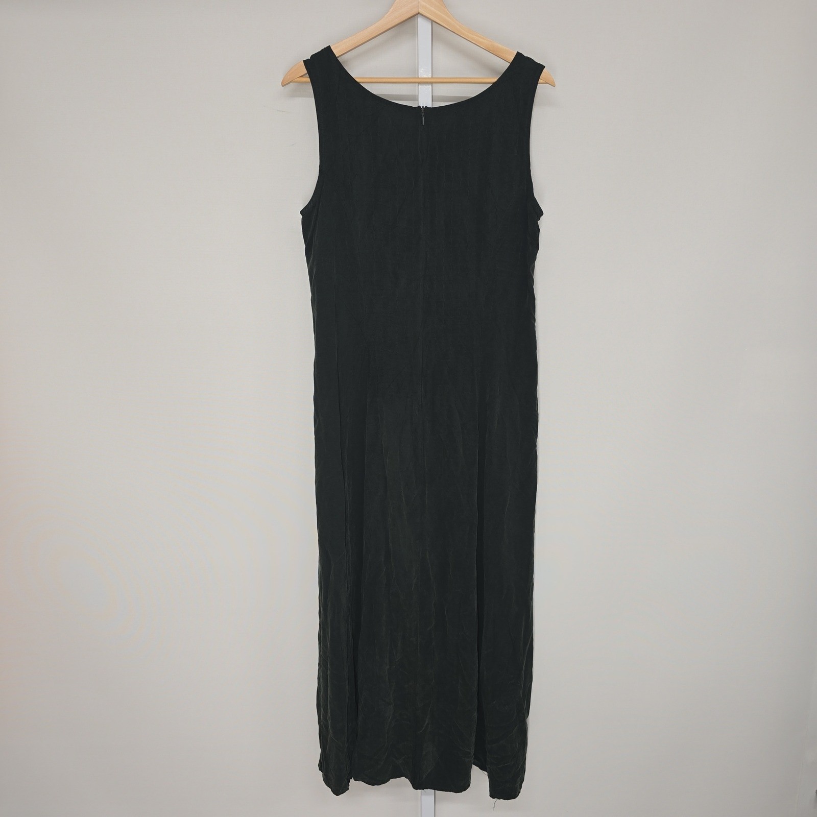 Vintage Dark Green Rayon Textured Sleeveless Maxi Dress Size 14 Made in USA