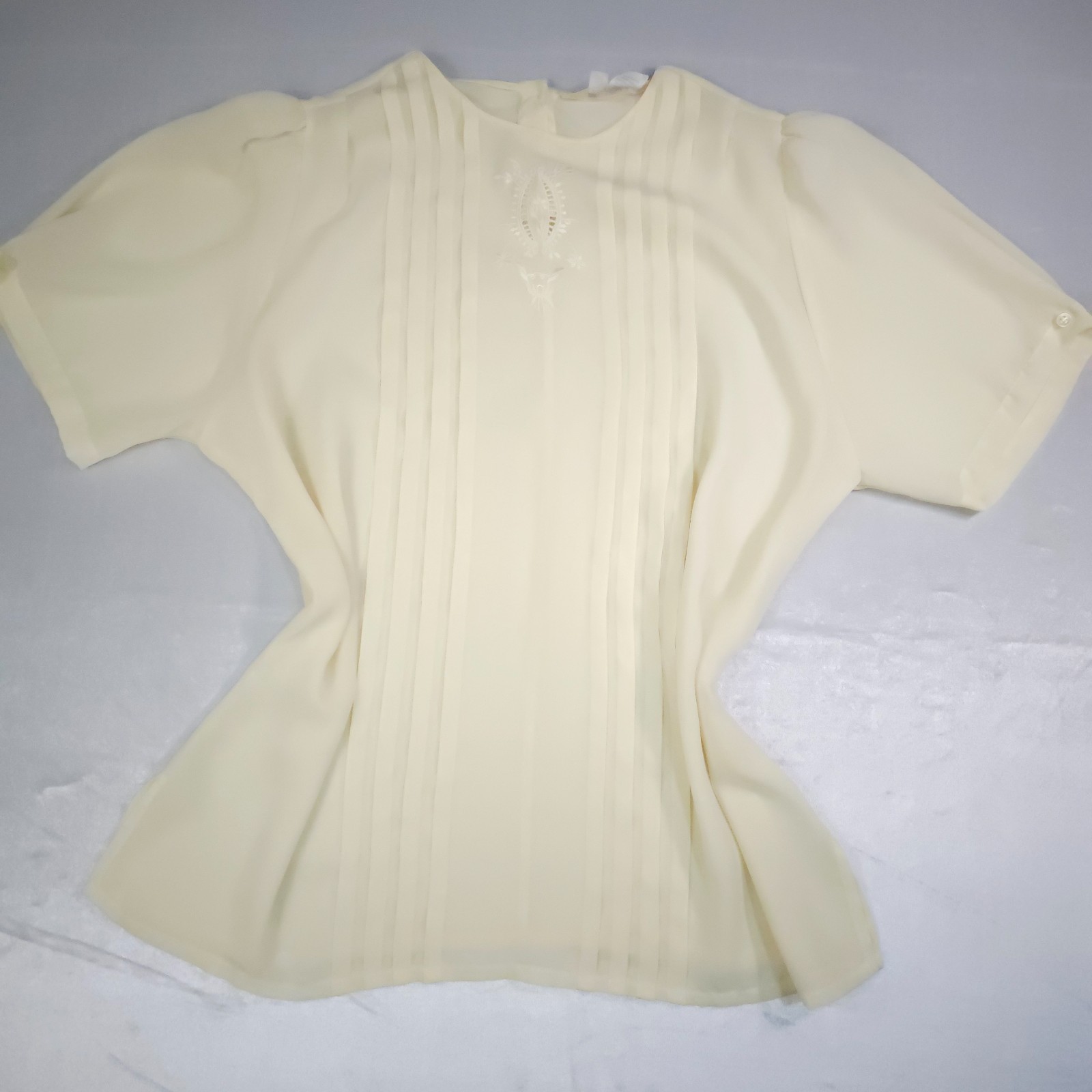 VTG 70s Off White Blouse Philippines Embroidered Poetcore Cottagecore XL 24 PTP