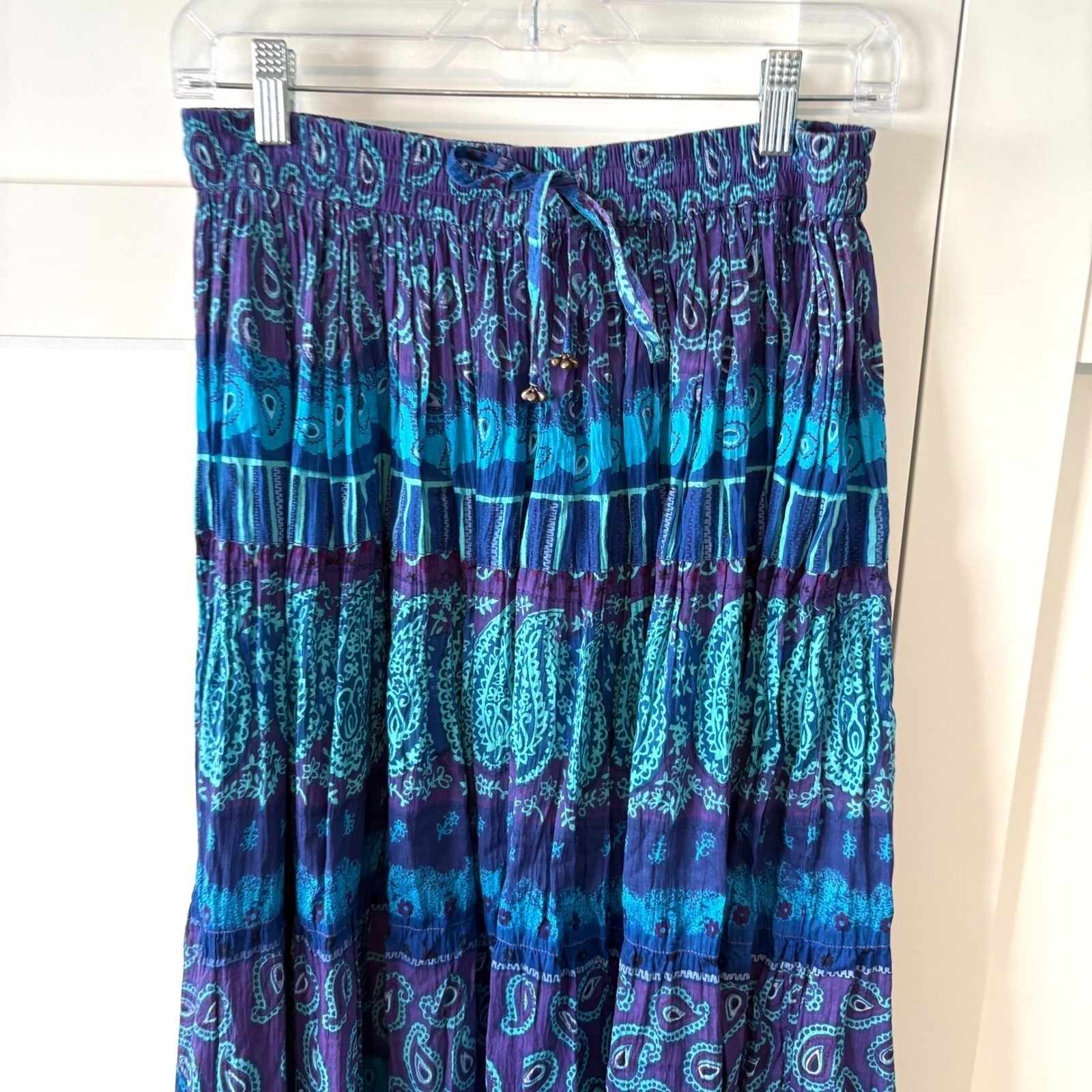 C.M. Shapes Women’s Vintage Blue Purple Full Crinkle Maxi Skirt in Size L