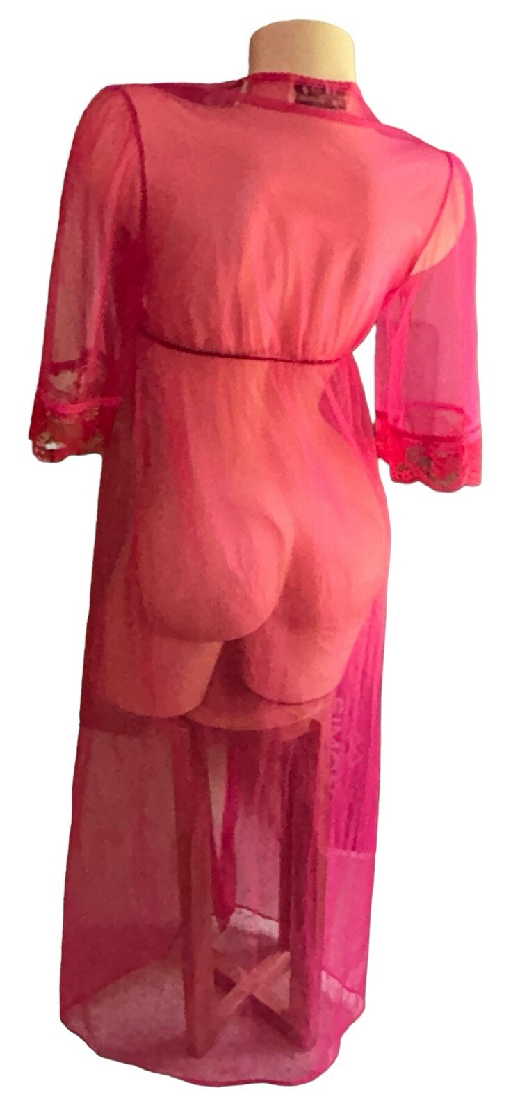 Taryn Alexander 1960’s Vintage Pink Chiffon Lace Peignoir Nylon Nightgown Robe S