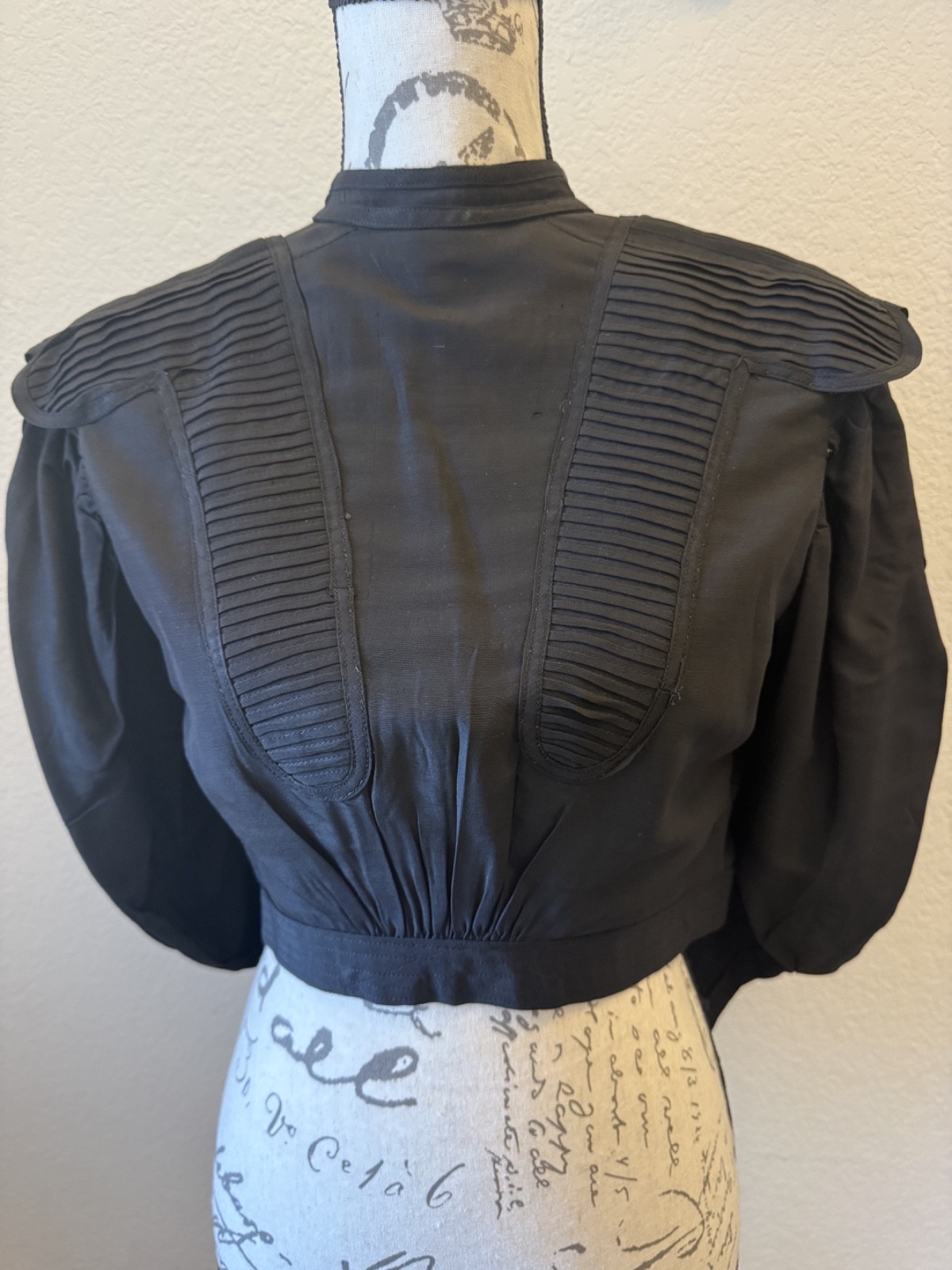 Antique Victorian Mourning Bodice Black Pintucked Blouse c.1890–1905 Edwardian