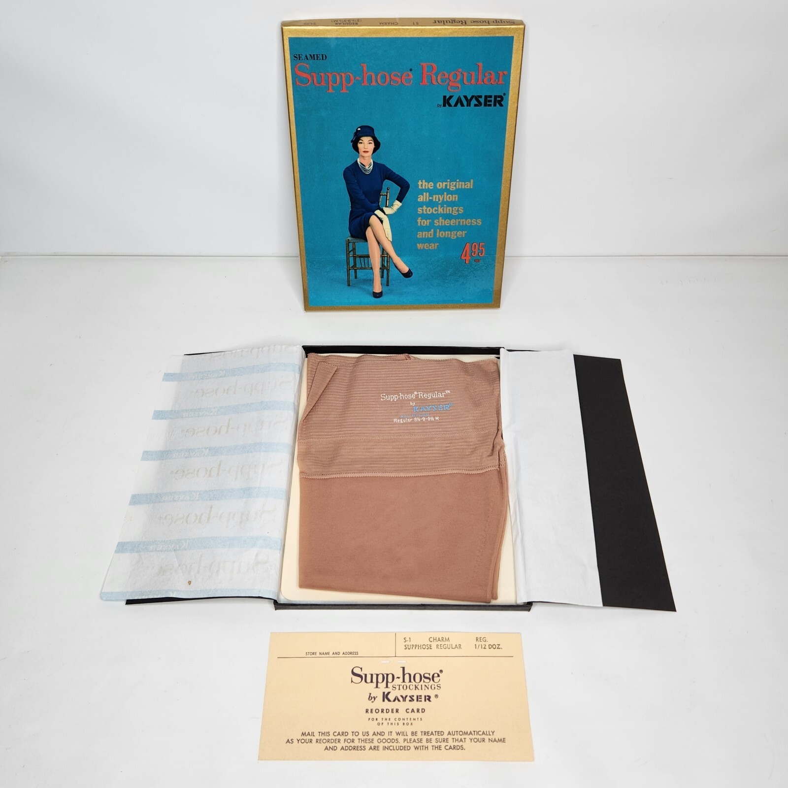 Vintage Supp-Hose Kayser Nylon Stockings Seamed Pantyhose Charm Regular 8.5-9.5M