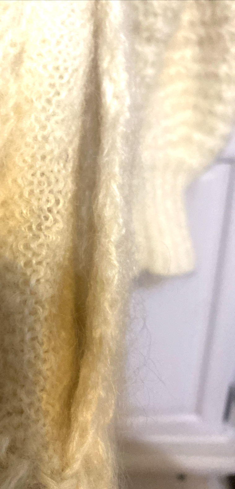 Vintage 60s_Ivory Long Mohair Wool High-Neck Capelet Collar Knit Coat, Sz S