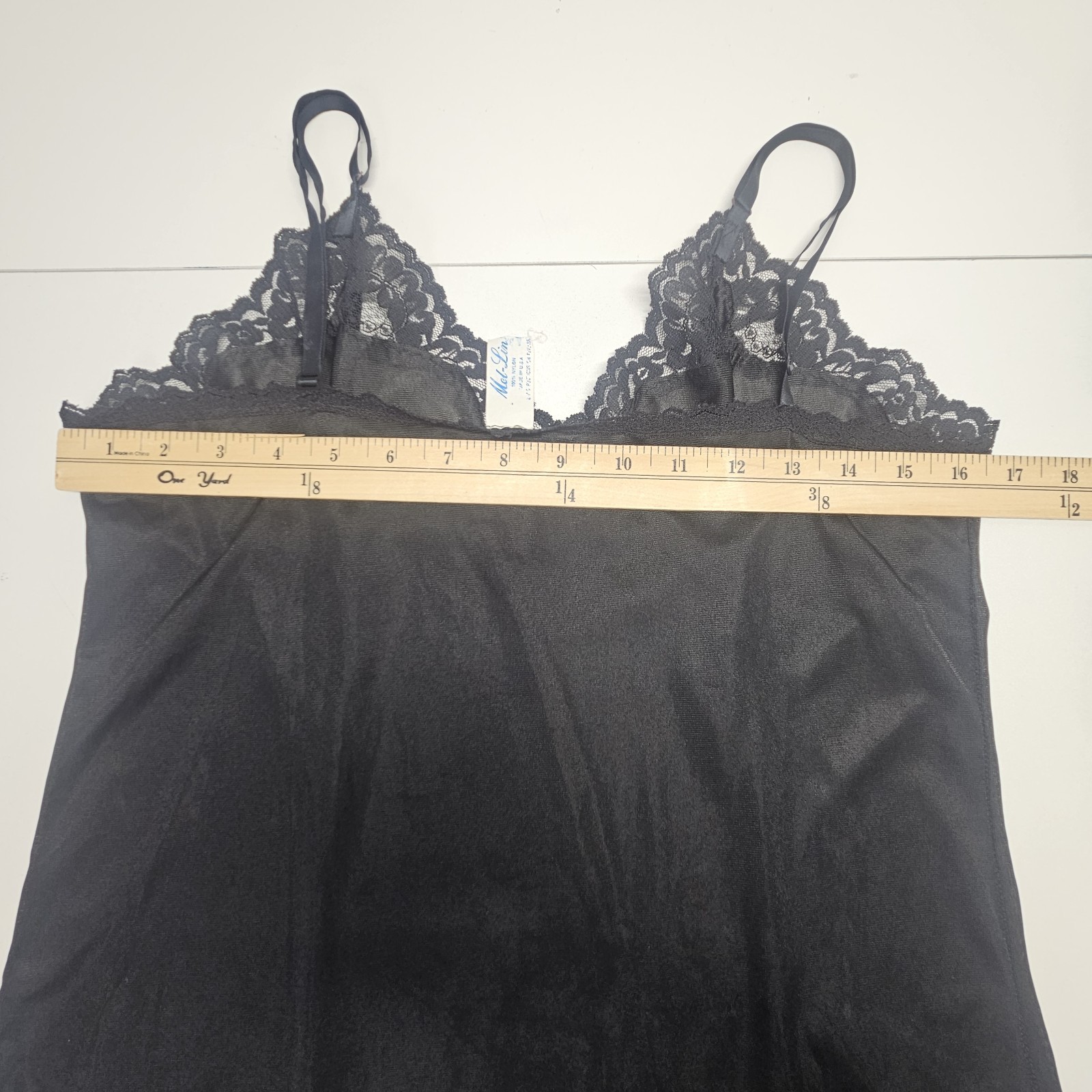 Vintage Women’s Black Mel-Lin Nylon Camisole Slip Set Lace Trim XL Glam Pin Up