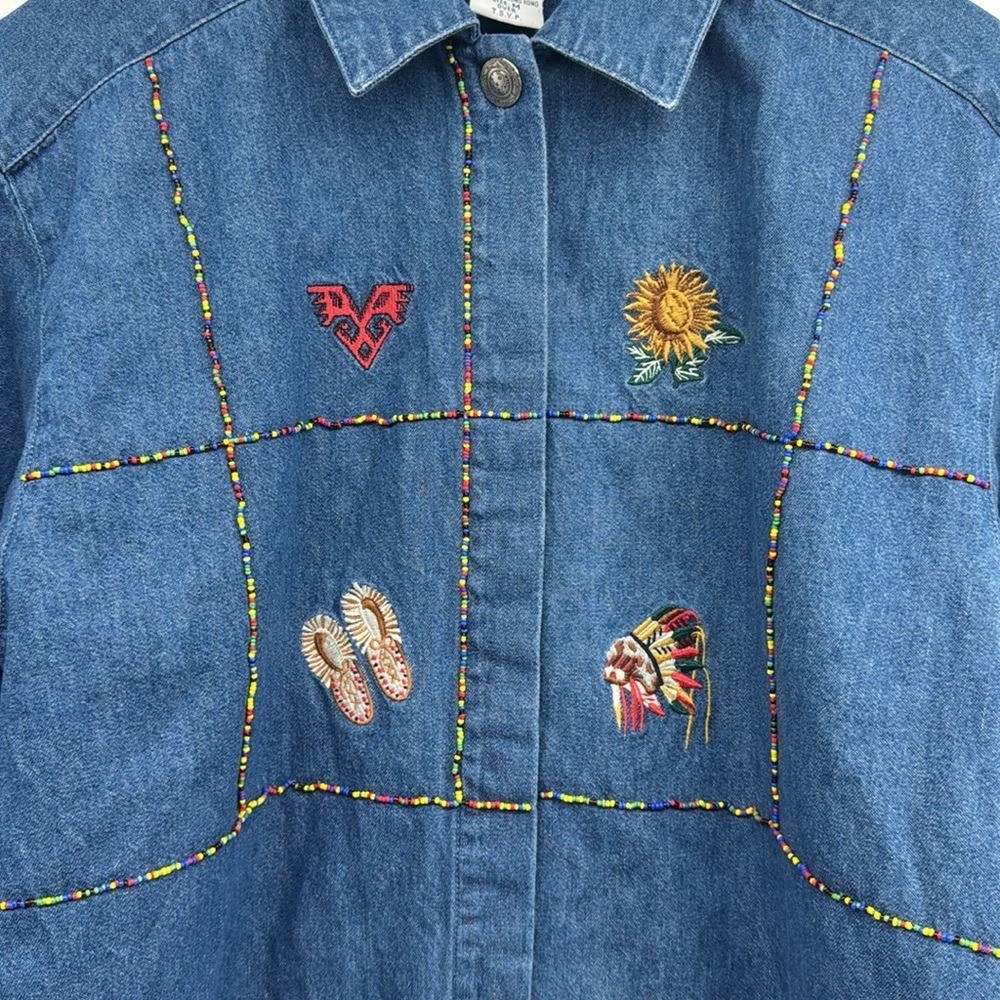 The Eagle’s Eye VTG Native American Denim Button Down Shirt Size Medium