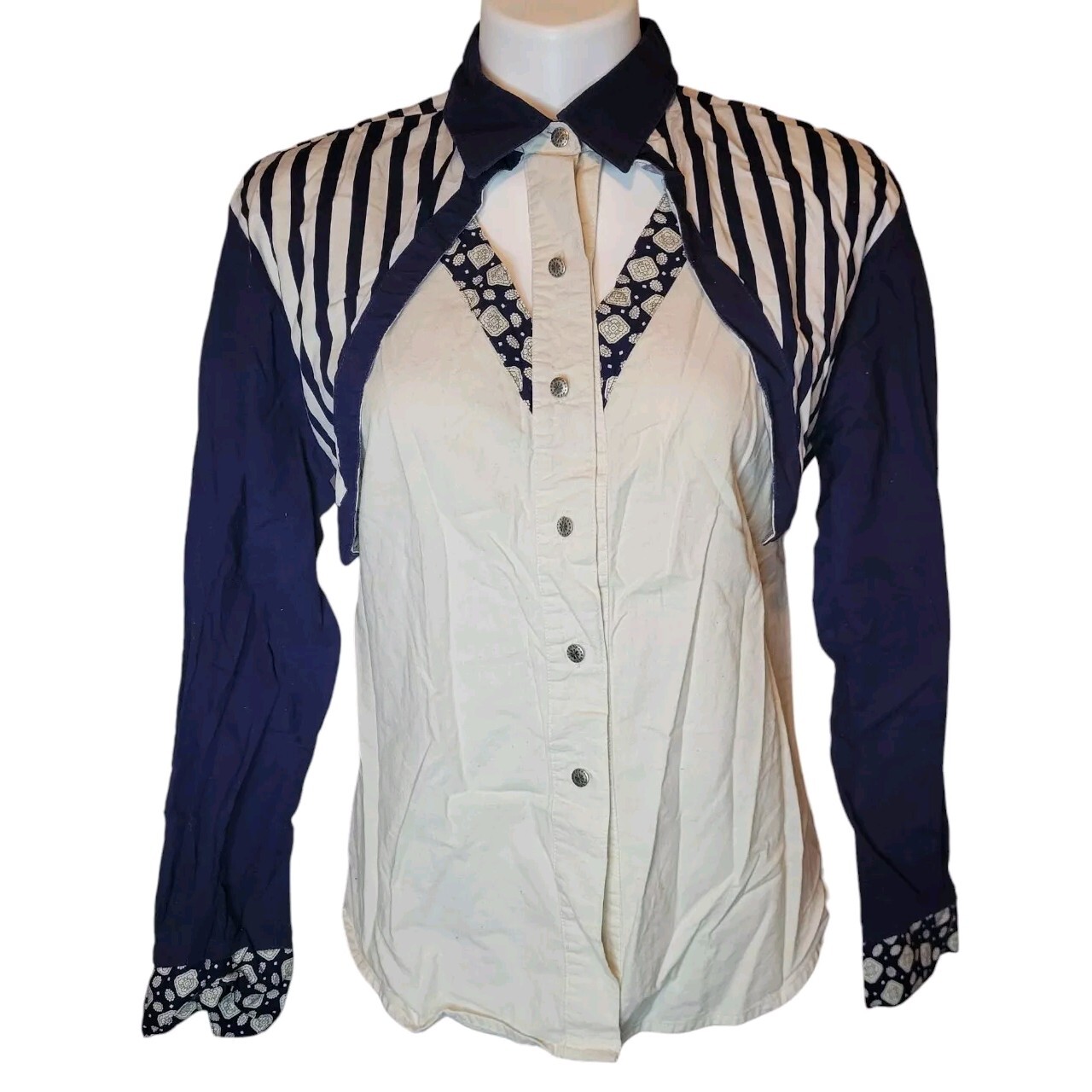 Vintage Roper Womens Shirt Blue White M/L Cowgirl Country Horse Barrel Keyhole