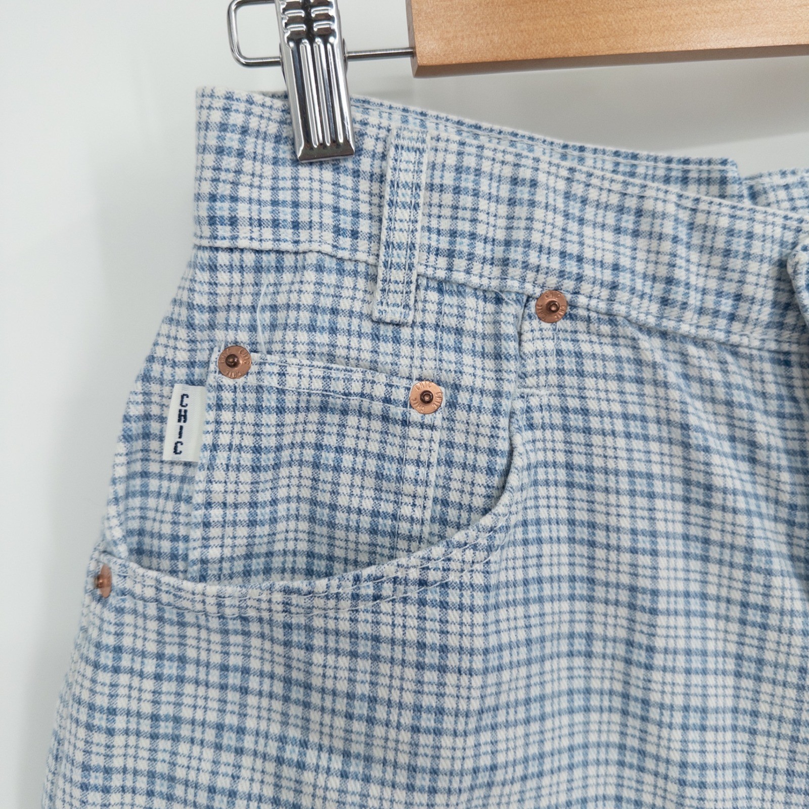 Vintage 90s Plaid Mom Shorts Women 14 Blue High Waisted Miss Honey Butter Mom