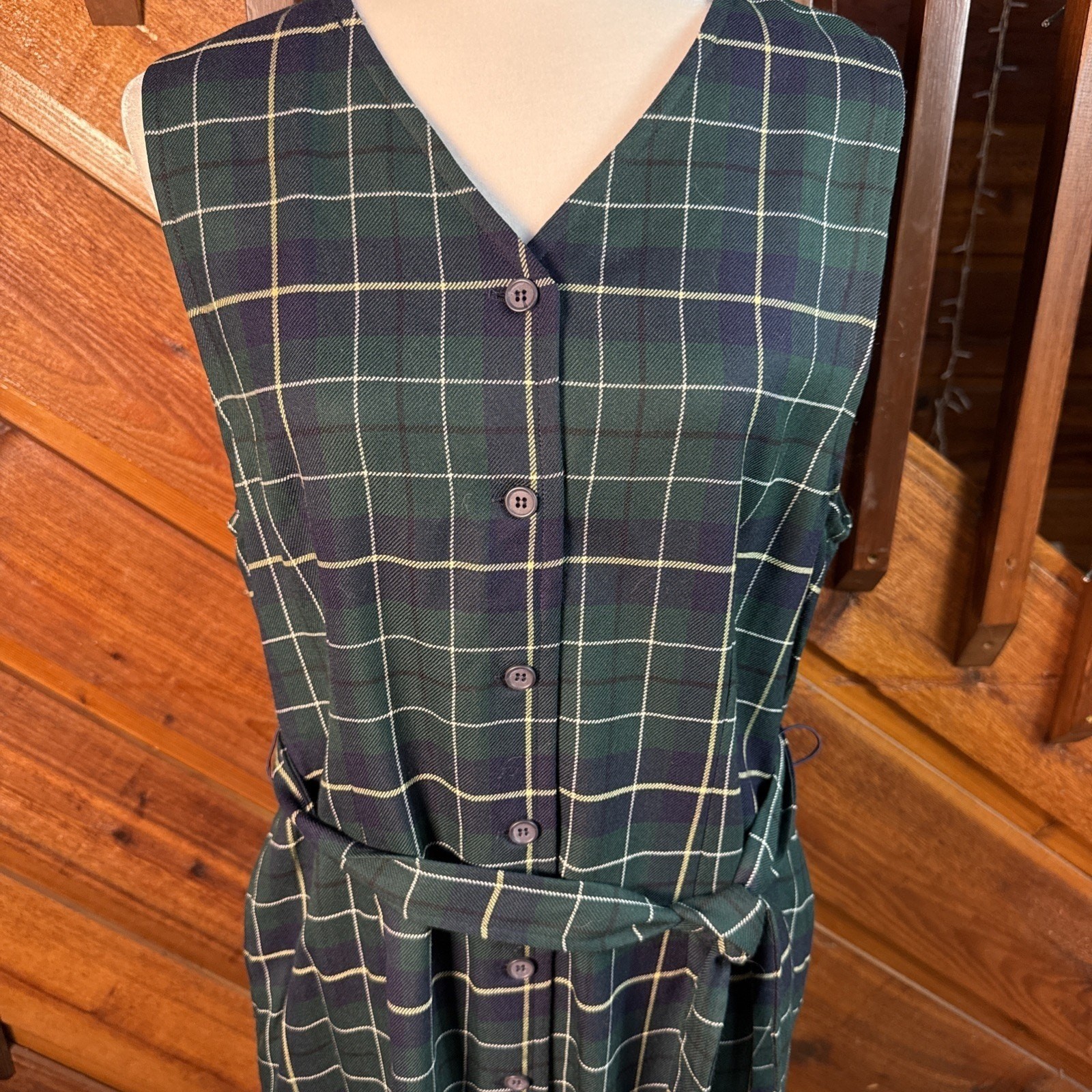 Pendleton 100% Virgin Wool Plaid Belted Dress Size 12 Vintage Made In USA