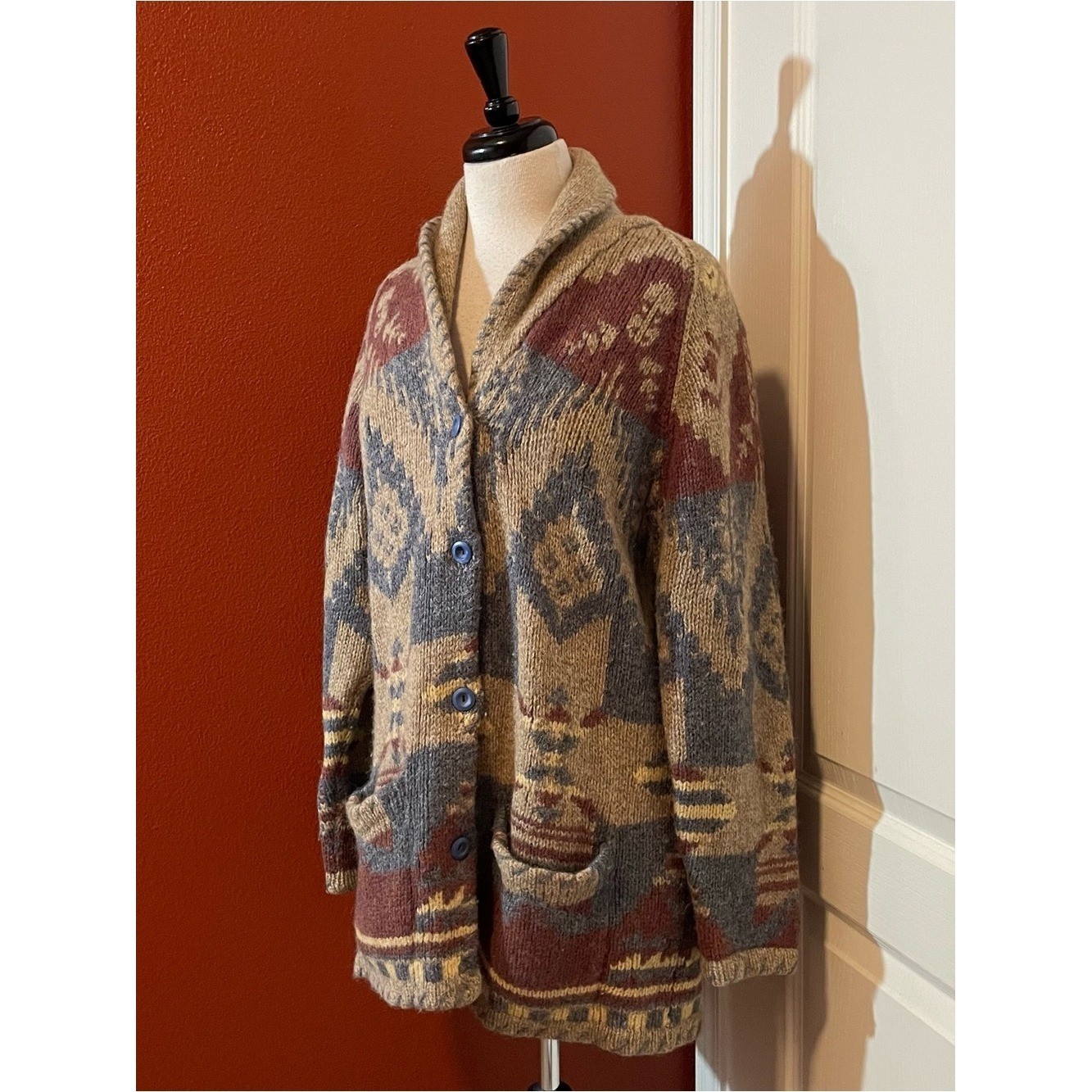 Woolrich Women’s Vintage 100% Wool Button Front Western Shawl Collar Cardigan