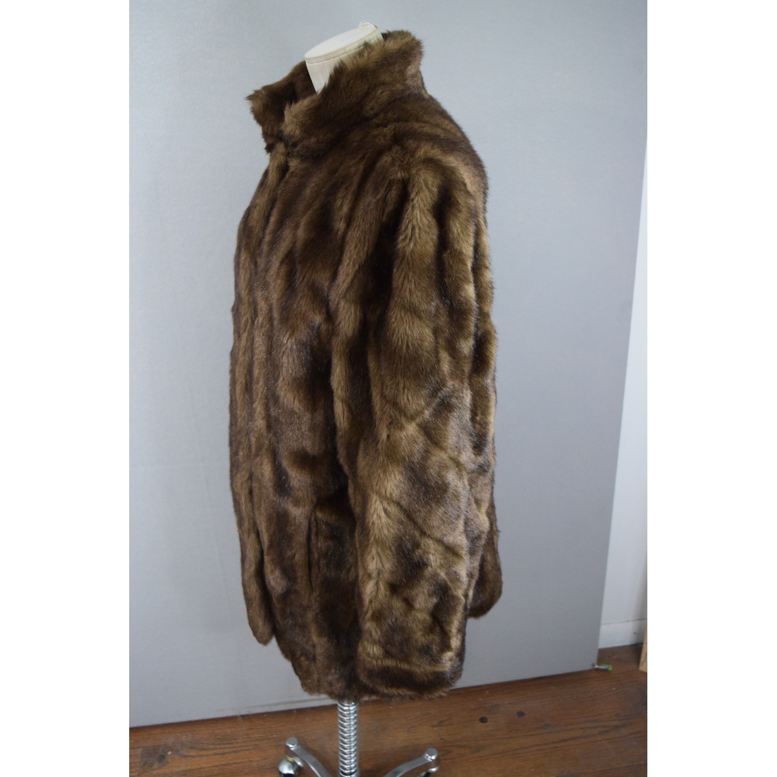 Hillmoor New York Faux Fur Coat Brown Tissavel France Vintage Womens Mob WIfe