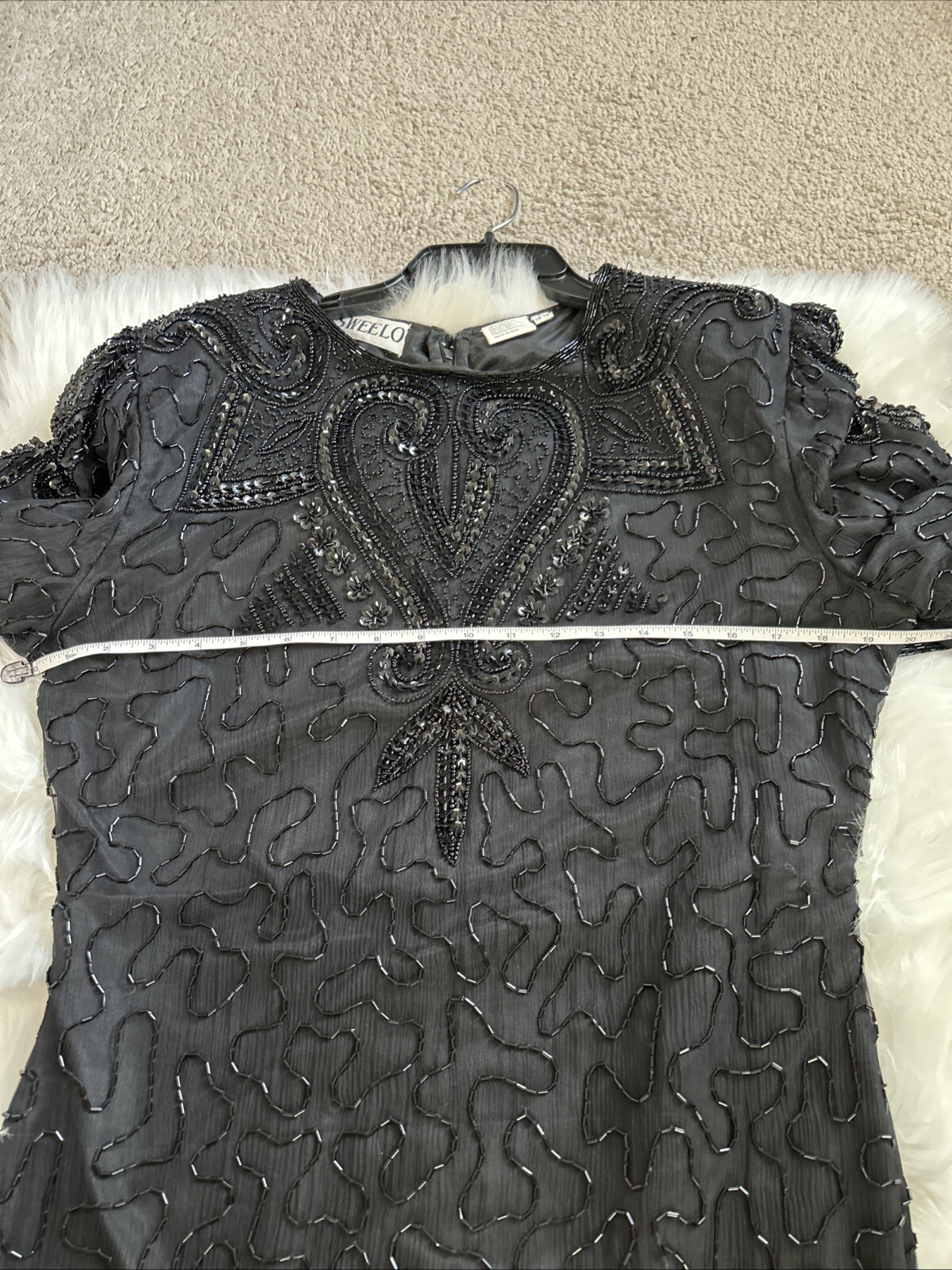 Vintage 80s SweeLo Fully Beaded Black Dress 100% Silk Size 10-12 Cocktail