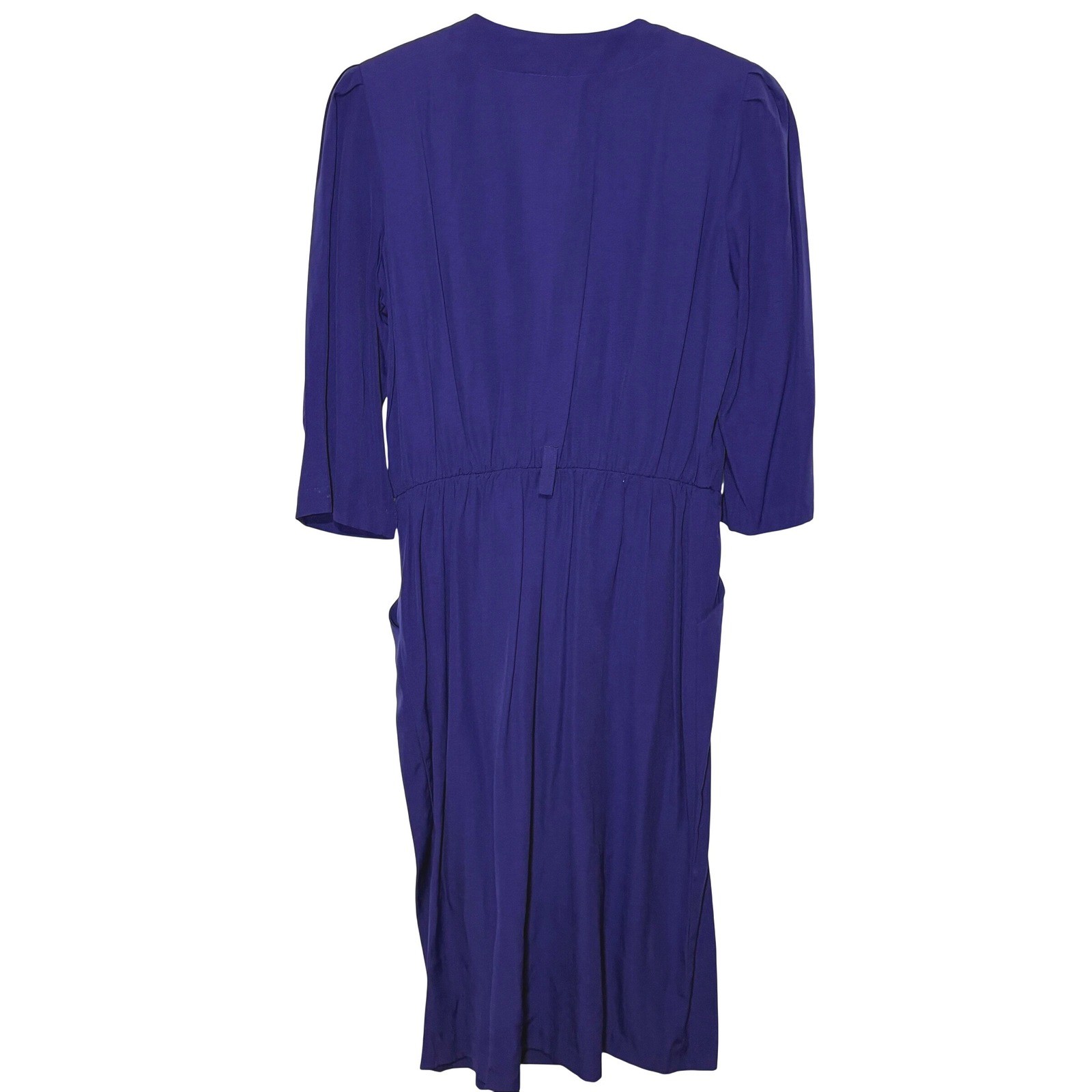 Vintage Peri Petites Blue Midi Dress Gold Knot Buttons 3/4 Sleeve Pockets 10P
