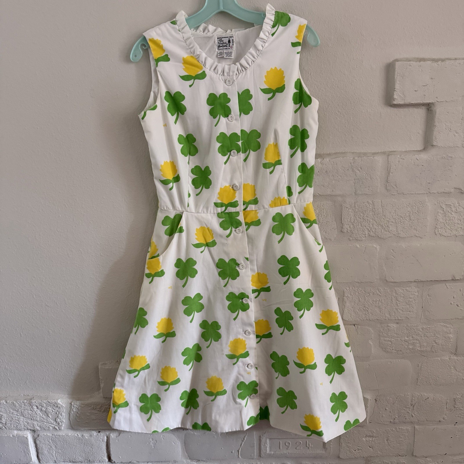 The Vested Gentress Lucky Shamrock Clover Slvls Dress Vtg 60/70s Sz 12 Medium