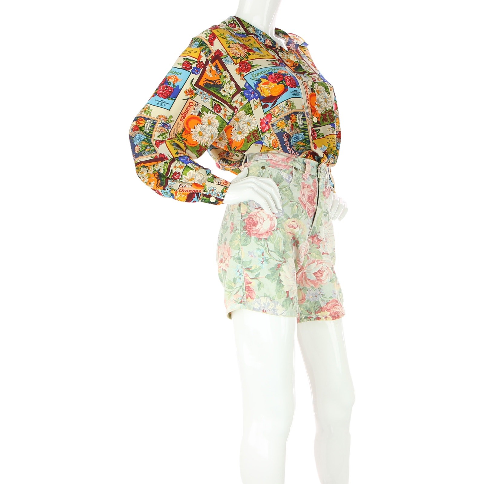 Vintage Zena Floral Flower Pastel Disco Mom High Waist Denim Jean Shorts 24