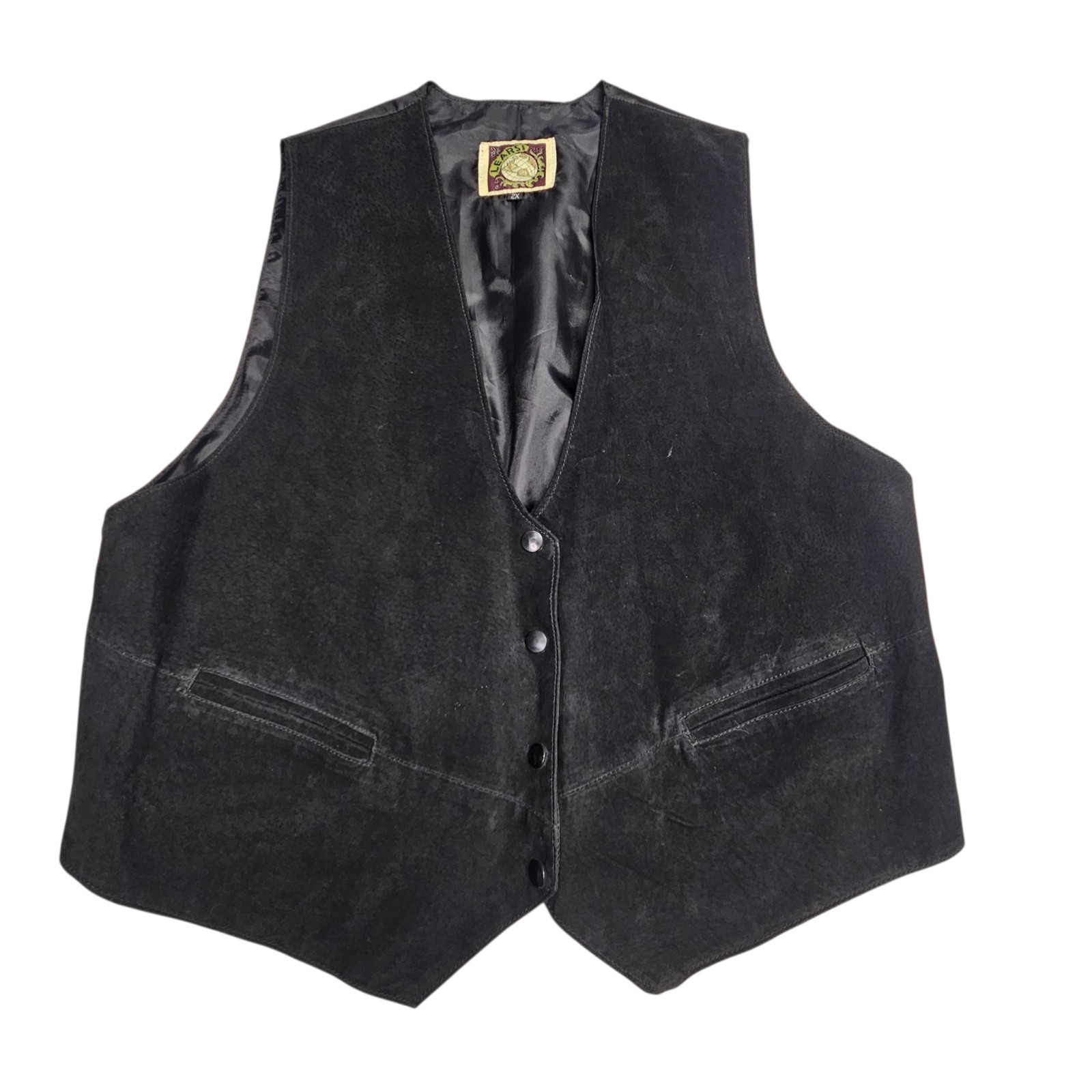 Vintage Learsi Suede Genuine Leather Vest Black Snap Front 2XL Unisex Bohemian