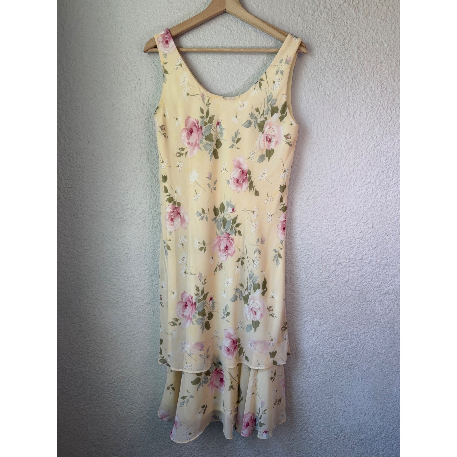 Vintage 90s JBS Yellow Floral Dress Cardigan Set Cottagecore Tea Party Size 10