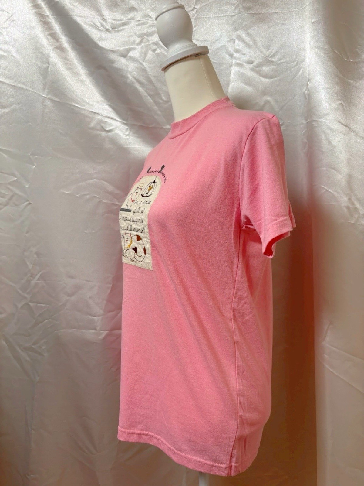 Vintage 1990s Cat Kitten kitty Graphic T shirt Pink Embroidery USA Kawaii Cute