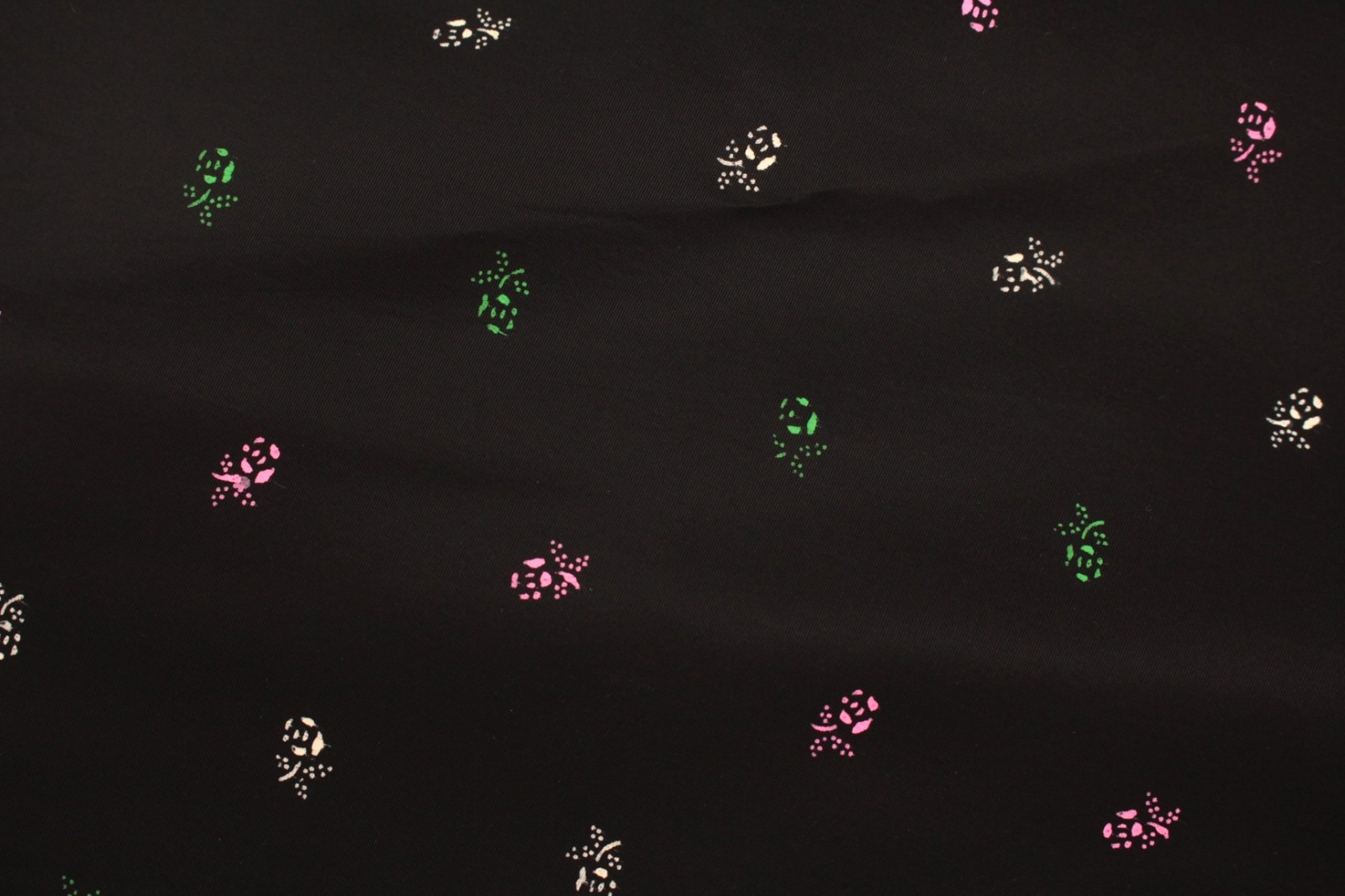 VTG Women’s 50s Black W/ Multi Color Floral Print Taffeta Swing Dress S/M 1950s