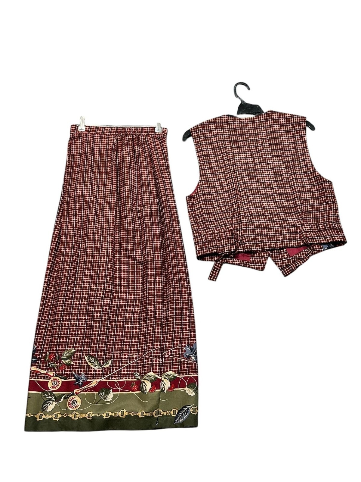 VTG David Brooks Womens Size 4 Plaid Skirt & Vest Set W Floral Details Wrap Zip