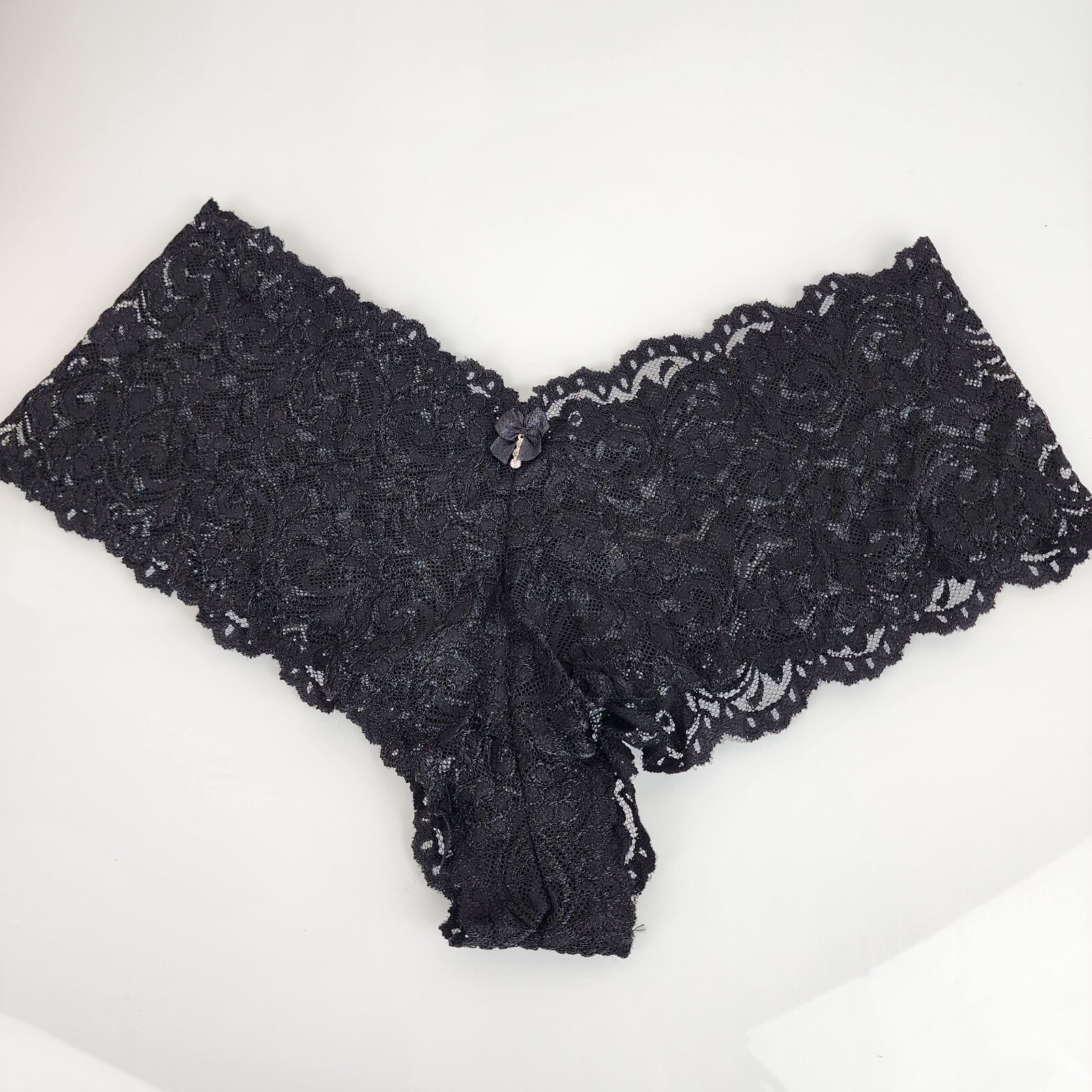 Smart & Sexy Black Lace Hiphugger Hipster Panties Rhinestone Bow 8 XL