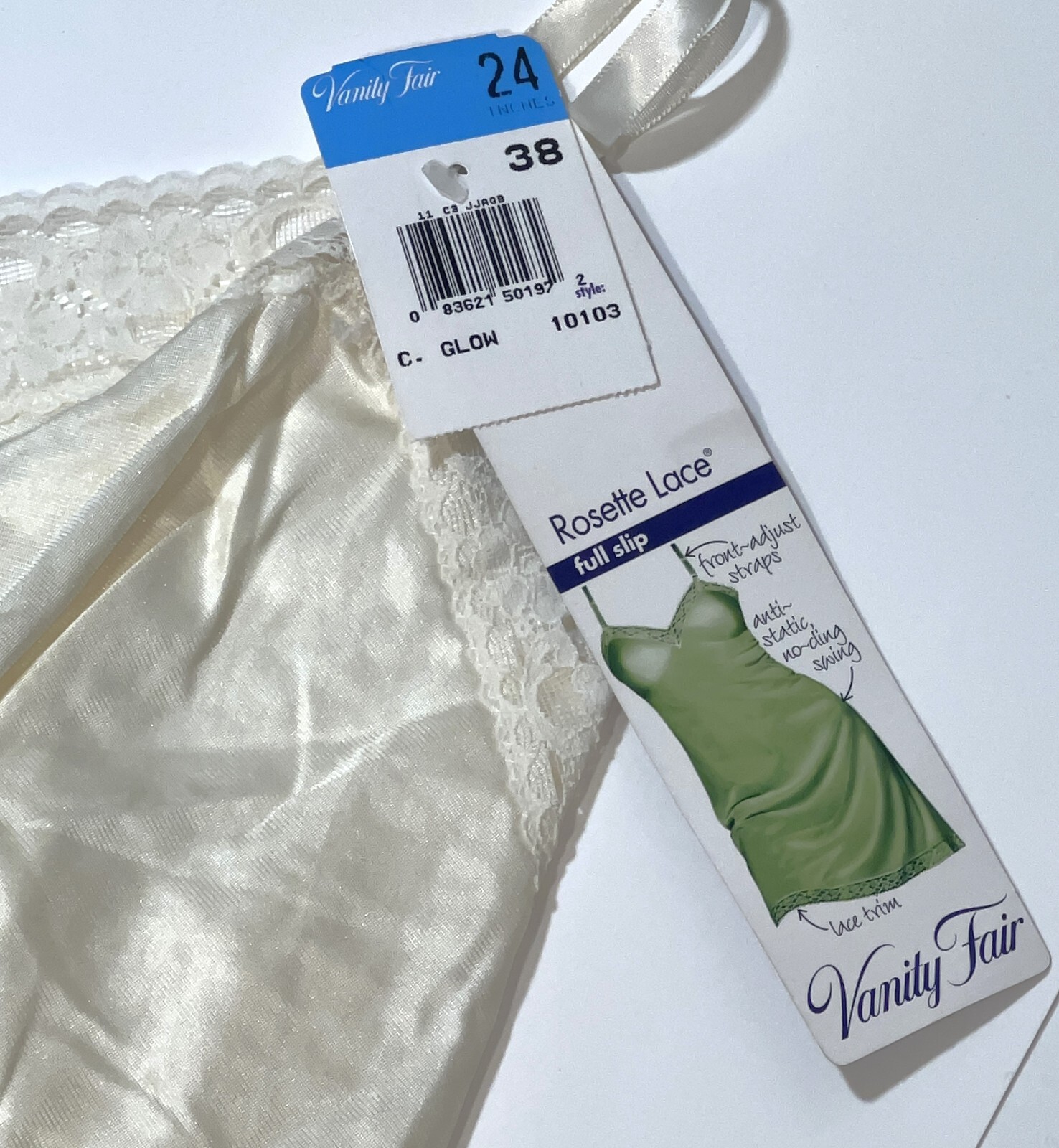 VTG Vanity Fair C. Glow Full Slip Dress 38 Nylon Floral Lace Lingerie 10-103 24″