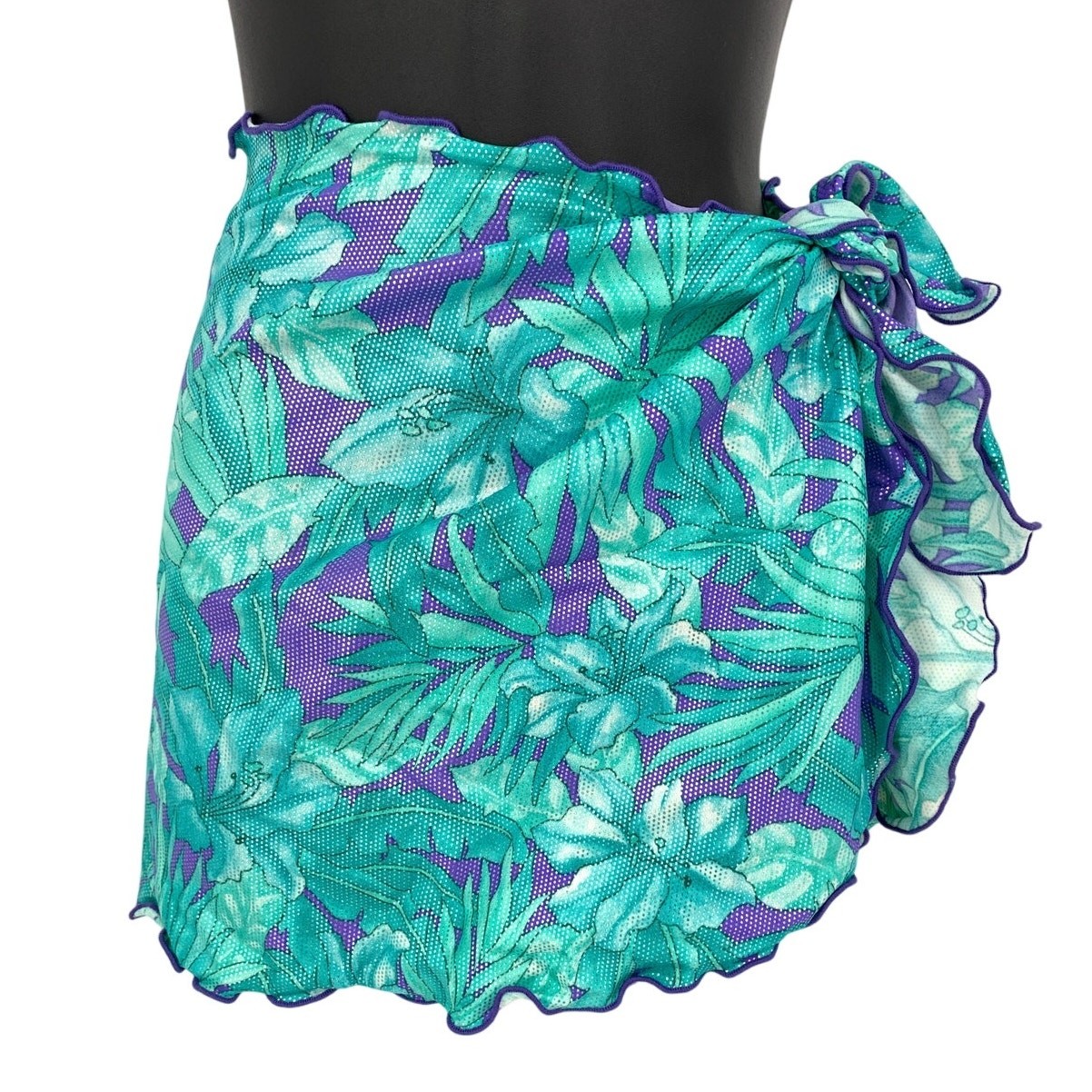 Vintage 90s Sarong Wrap Skirt One Size Swim Coverup Blue Purple Silver Metallic