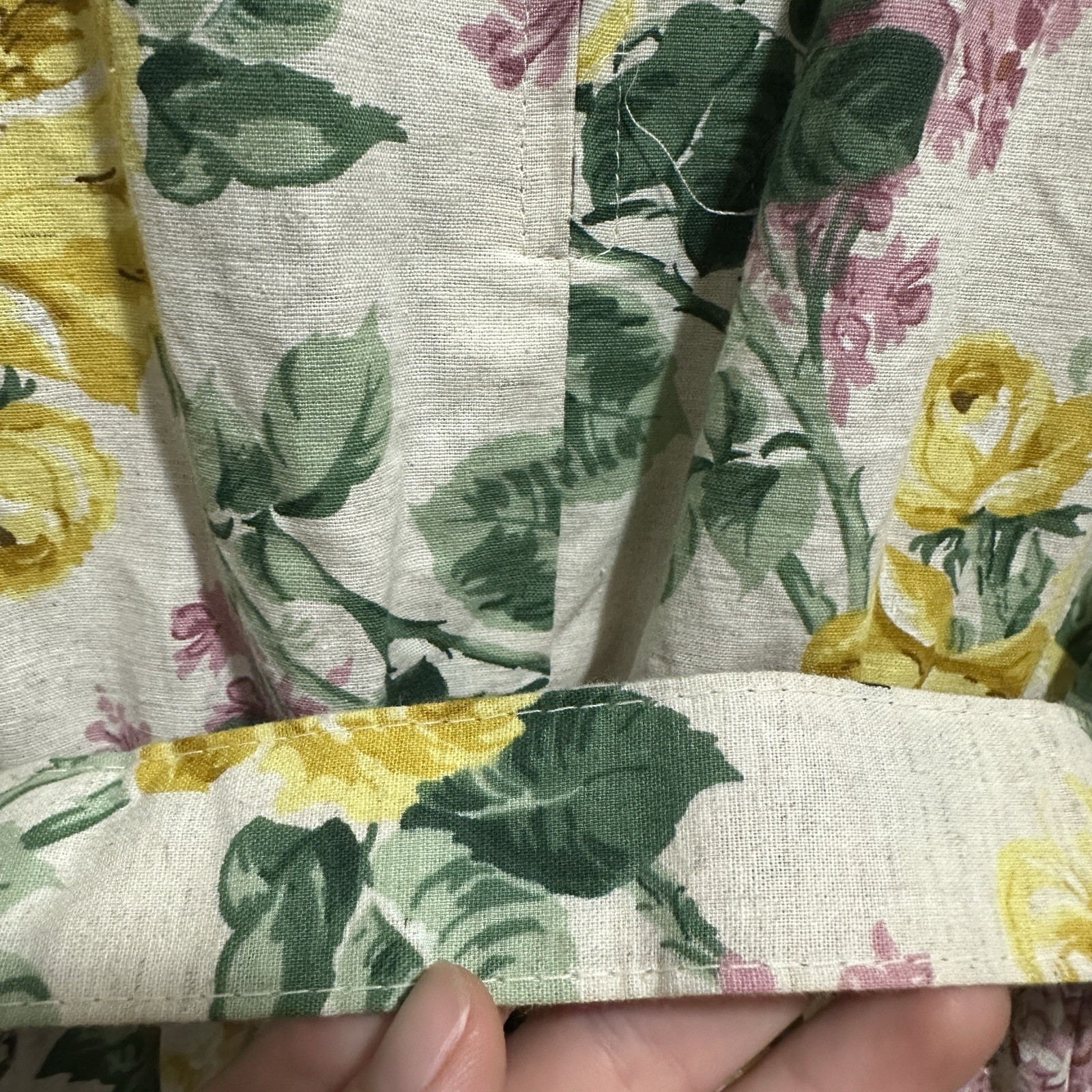 Vtg 80s California Looks Floral Midi Dress Cotton Linen Belted Made in USA 12P