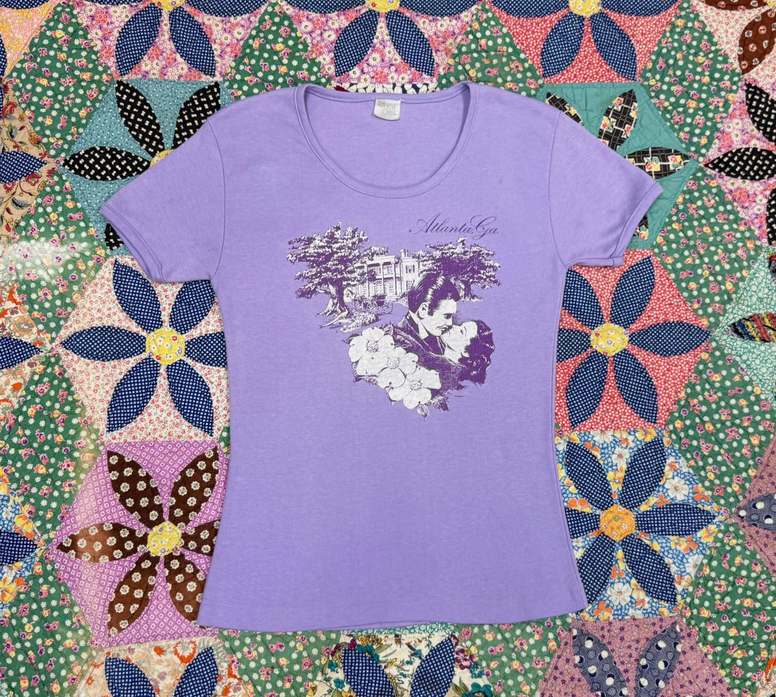 Vtg 1970s 80s Gone With the Wind Atlanta Purple Cotton Souvenir T-Shirt