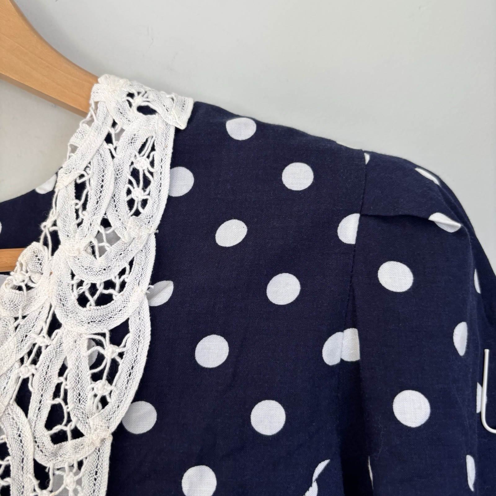 VTG 1980s Miss Dorby Polka Dot Maxi Dress-Lace Collar-Size 12P-NWT-Cottagecore