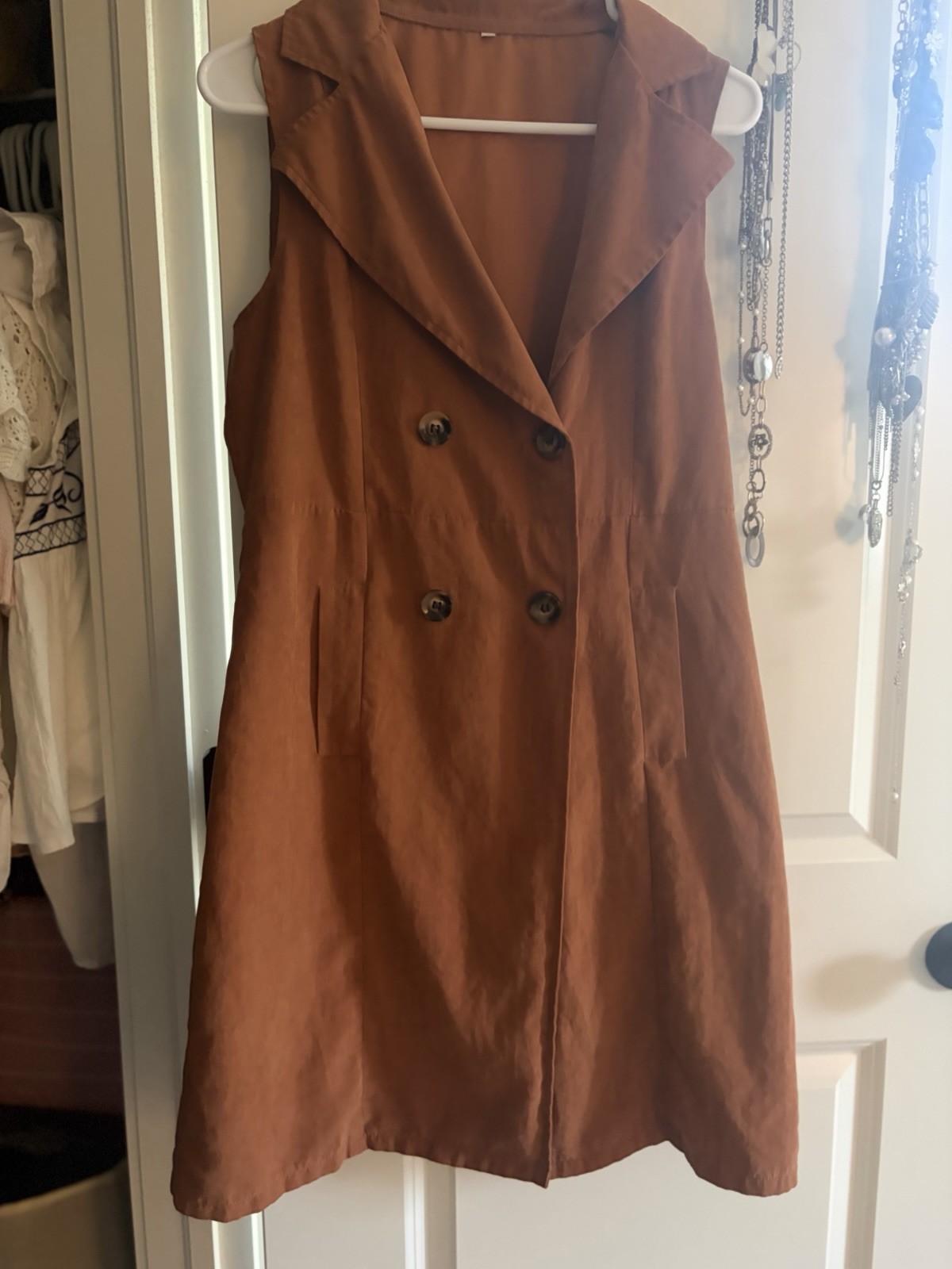 Vintage Velveteen Burnt Orange Mini Dress W/ Pockets Size S Sleeveless