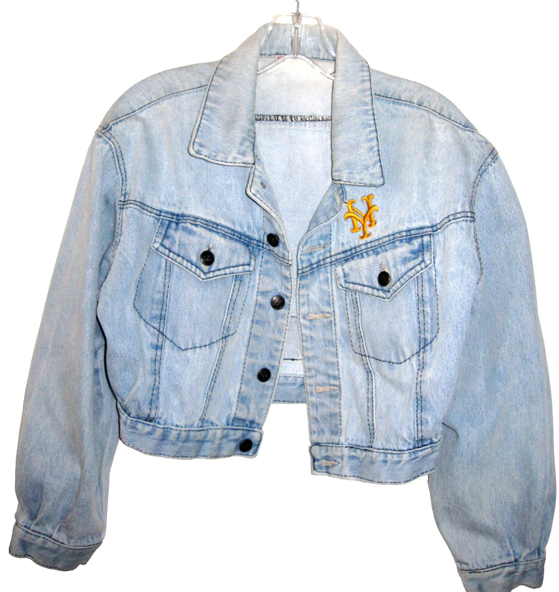 awesome NEW YORK women CROPPED light wash VINTAGE 80’s denim jean jacket size 34