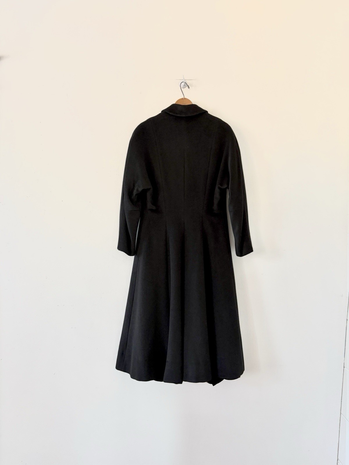 Vintage 1950s Black Wool Swing Coat Dress Princess Line Appliqué Formal New Look