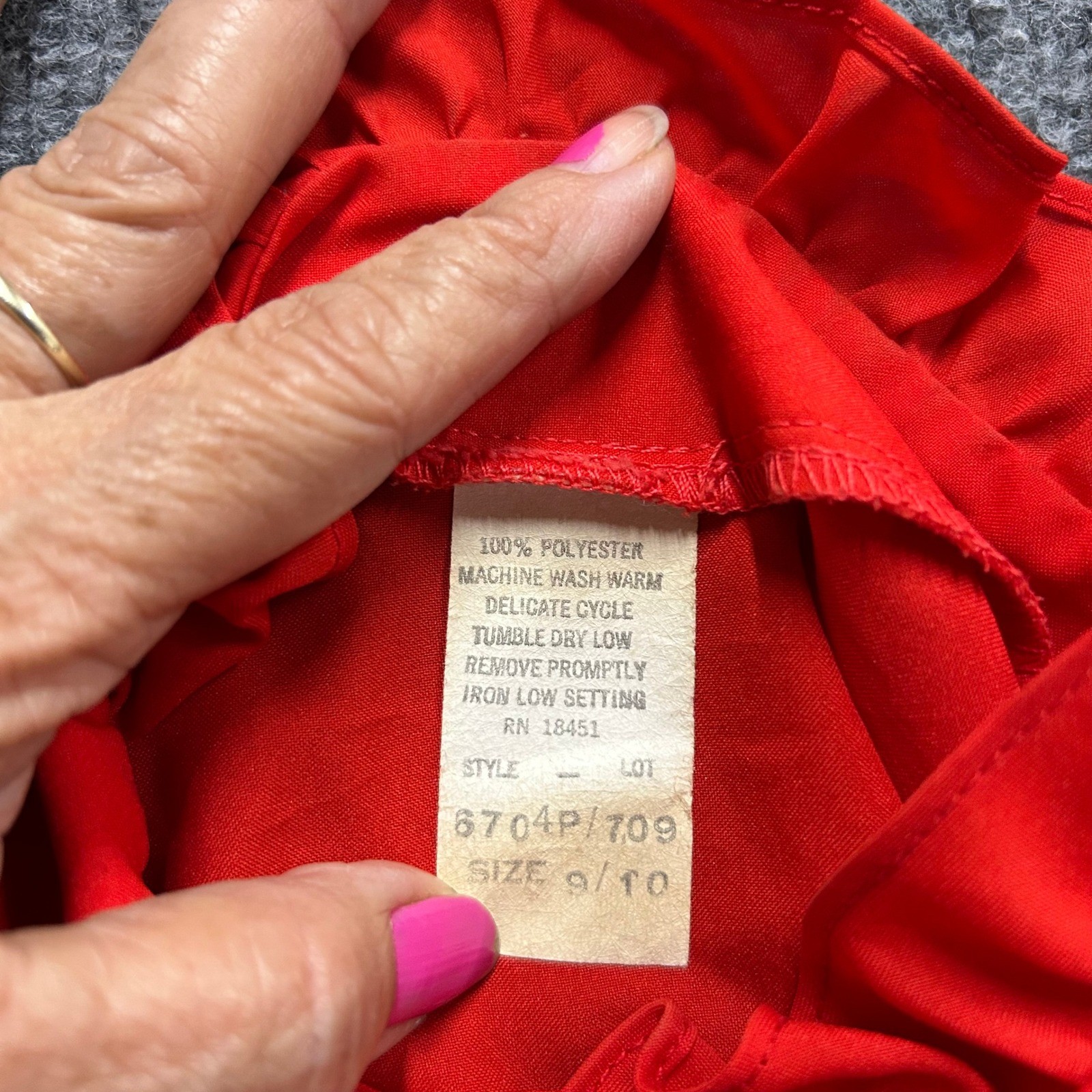 Vintage Ruffle Blouse Womens Size 9/10 Red Sleeve Victorian High Neck Button