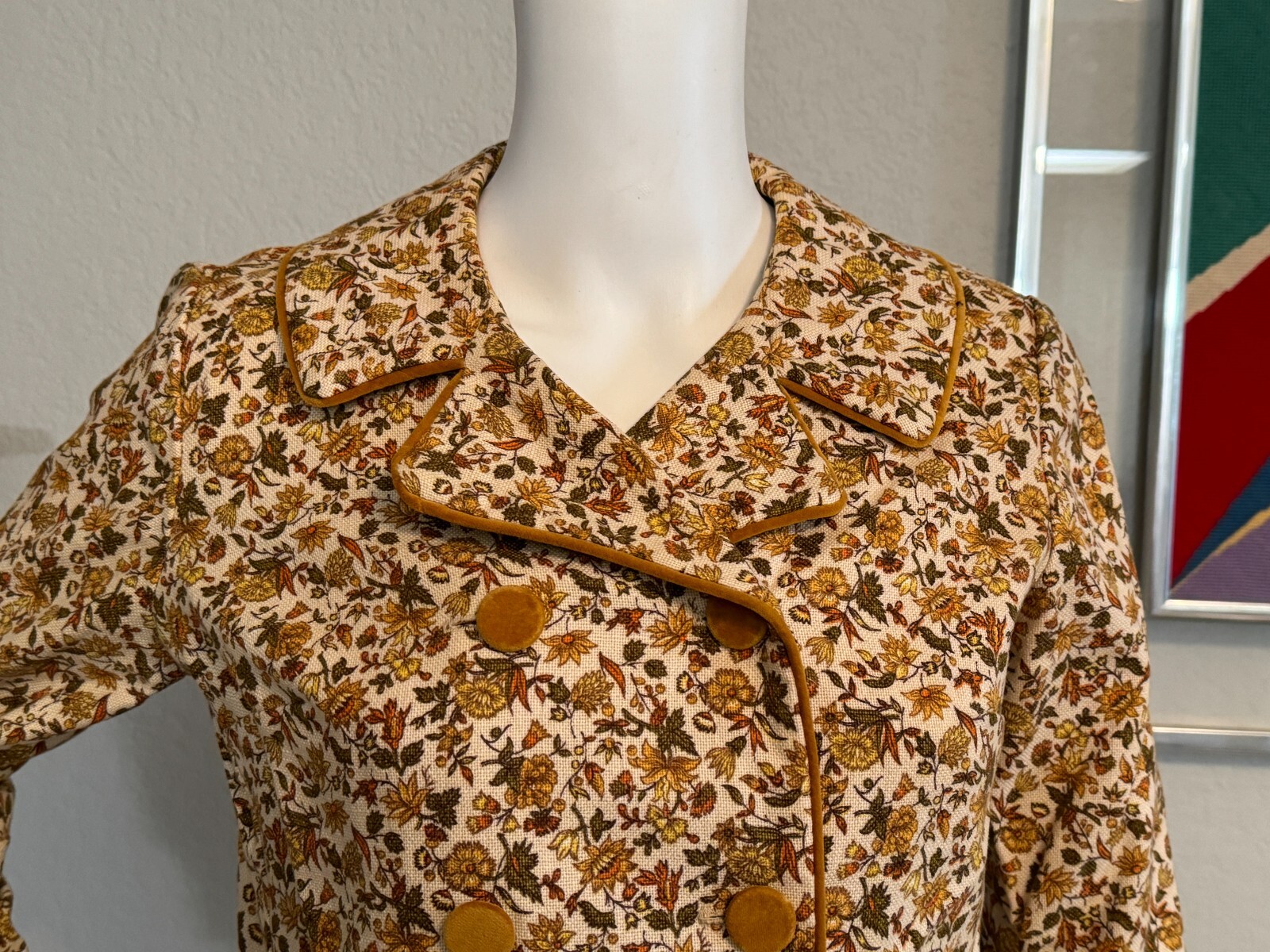 Vintage 70s Robbie Rivers Army Green, Gold, Brown Flower Jacket & Catilina Skirt