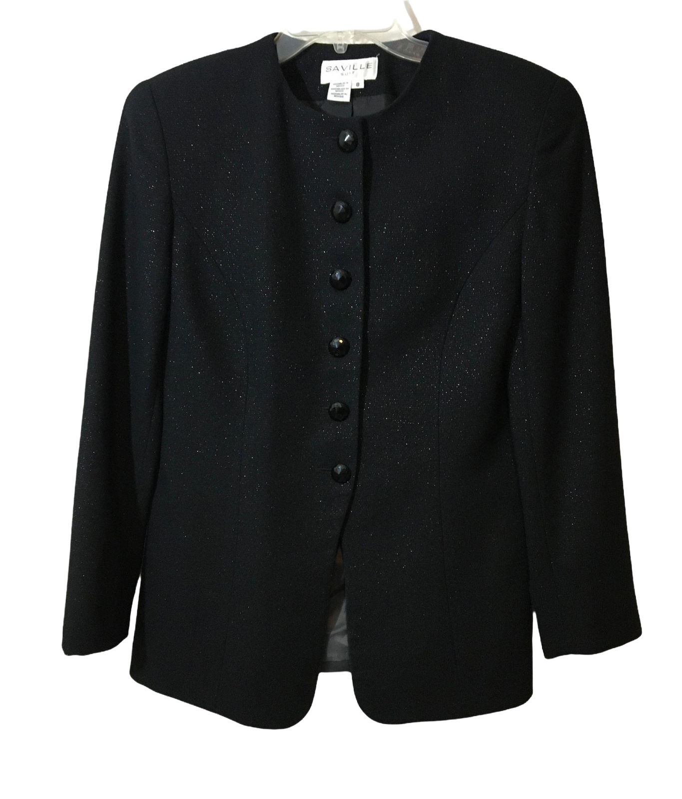 SAVILLE SUIT Womens Blazer Vintage 80s Wool Glittery Black Career Size 8