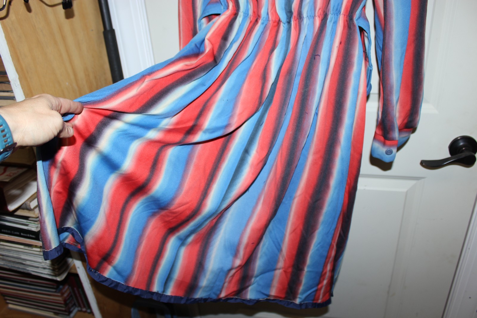 Vintage 1970s Homemade Womens Dress Red White Blue (damage/holes) S/XS Striped