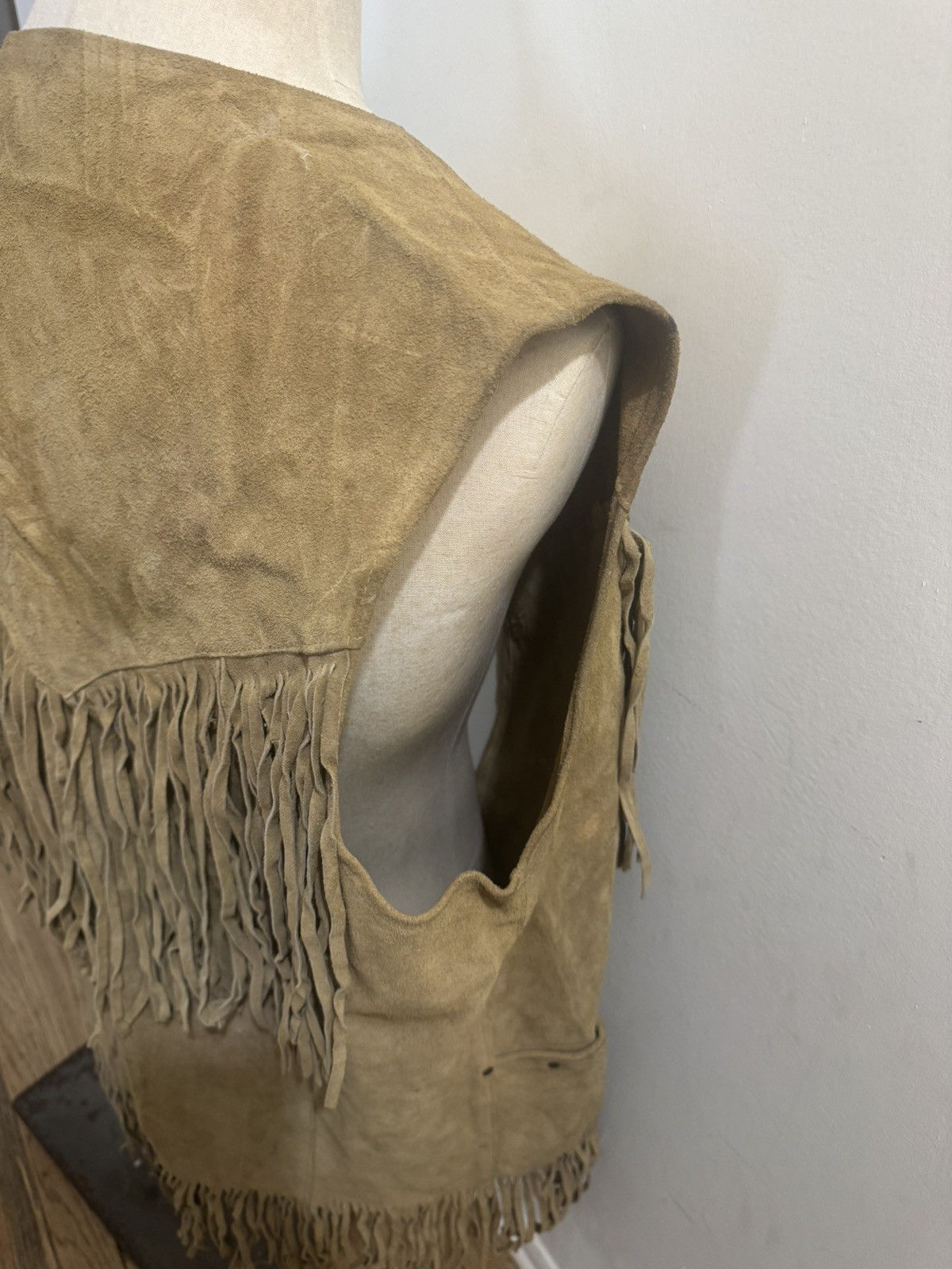 Vintage Gallaghers Suede Fringe Vest Western Leather Tan Size L