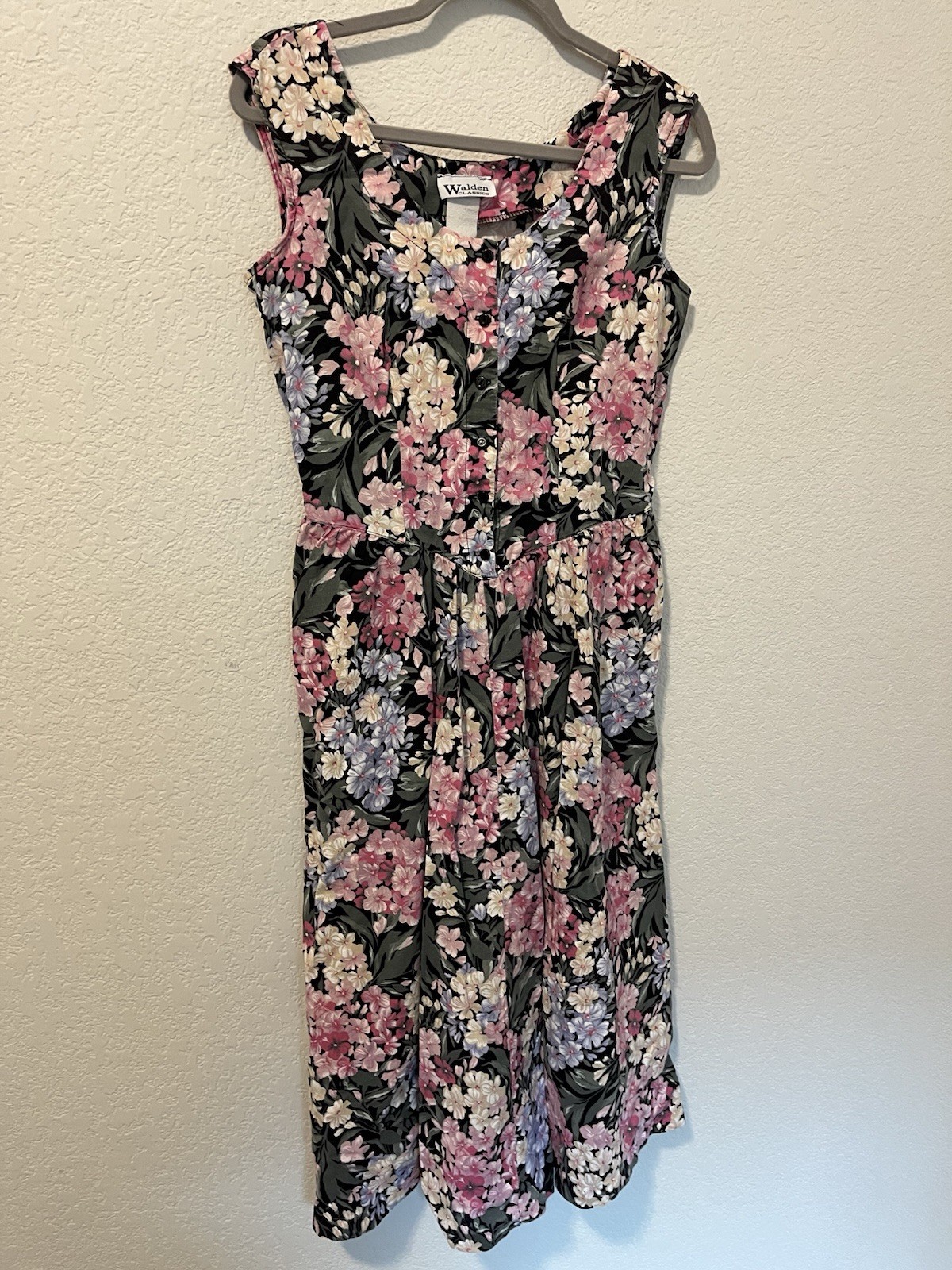 Vintage Walden Classics Dress Womens S Pink Floral Sleeveless Cottagecore Cotton