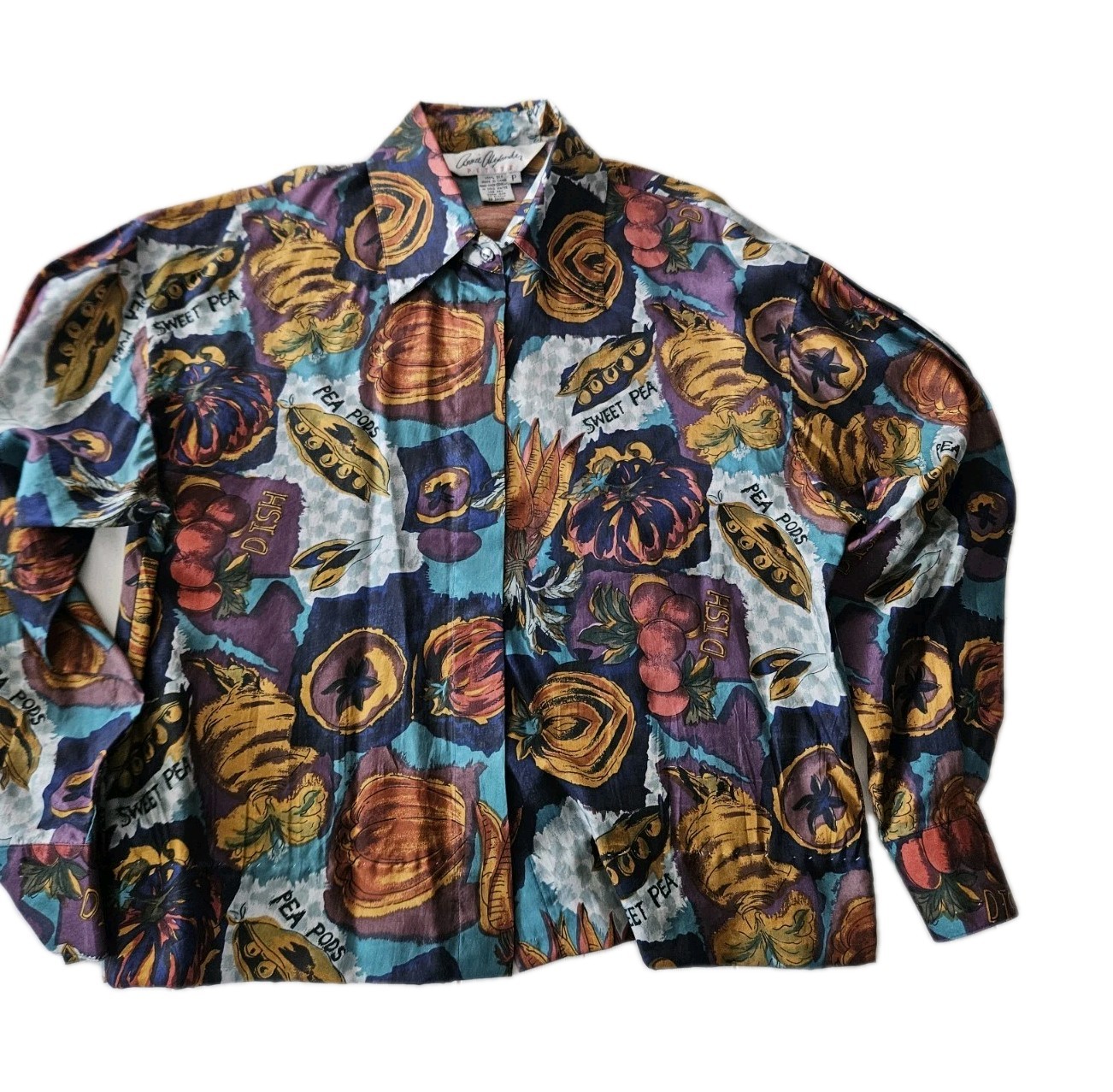 Annie Alexander Petites 100% Silk Blouse Sweet Pea Hidden Buttons Long Sleeves